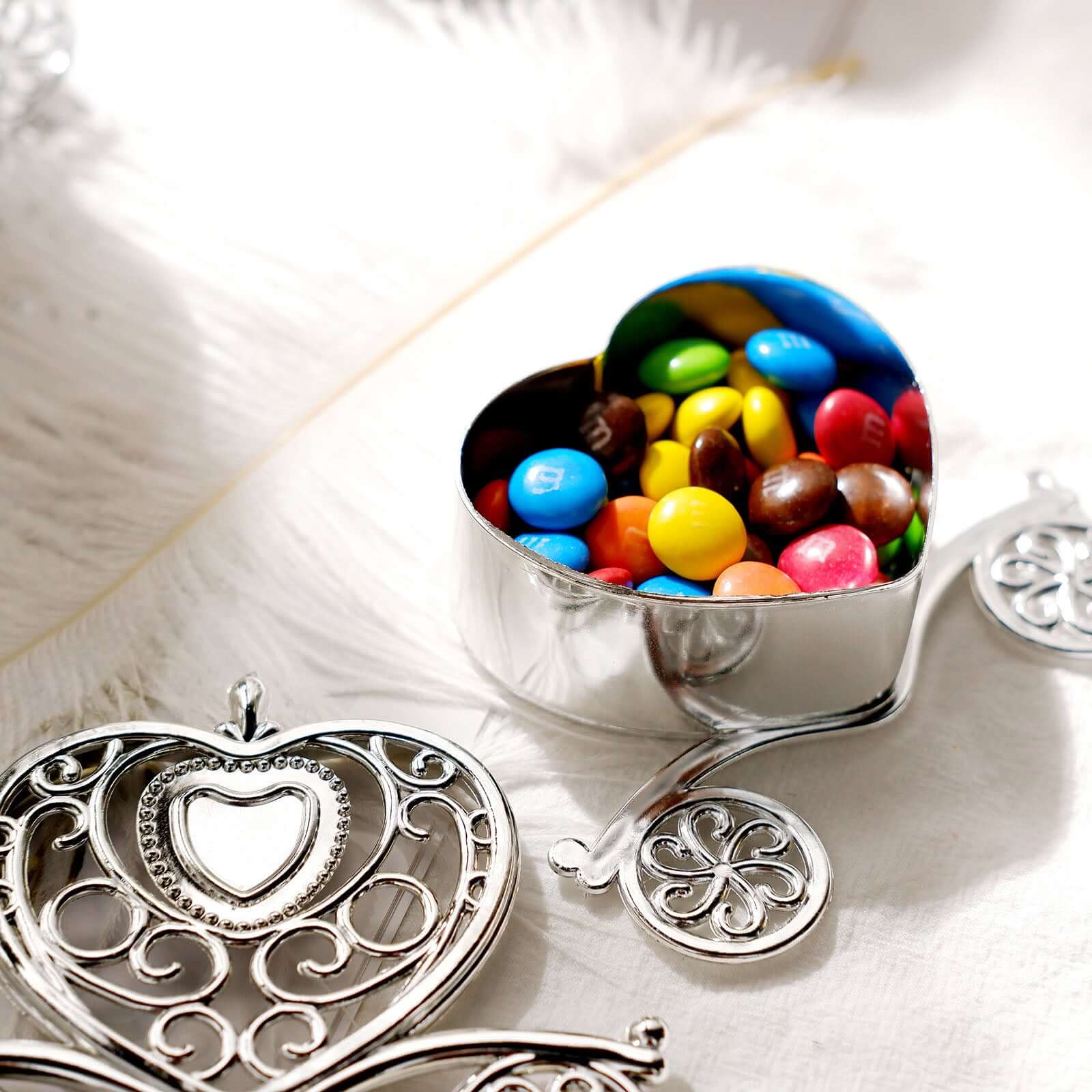 12-Pack Heart Carriage Candy Container Gift Boxes Silver Princess - Stylish Favor Boxes for Special Occasions 4"