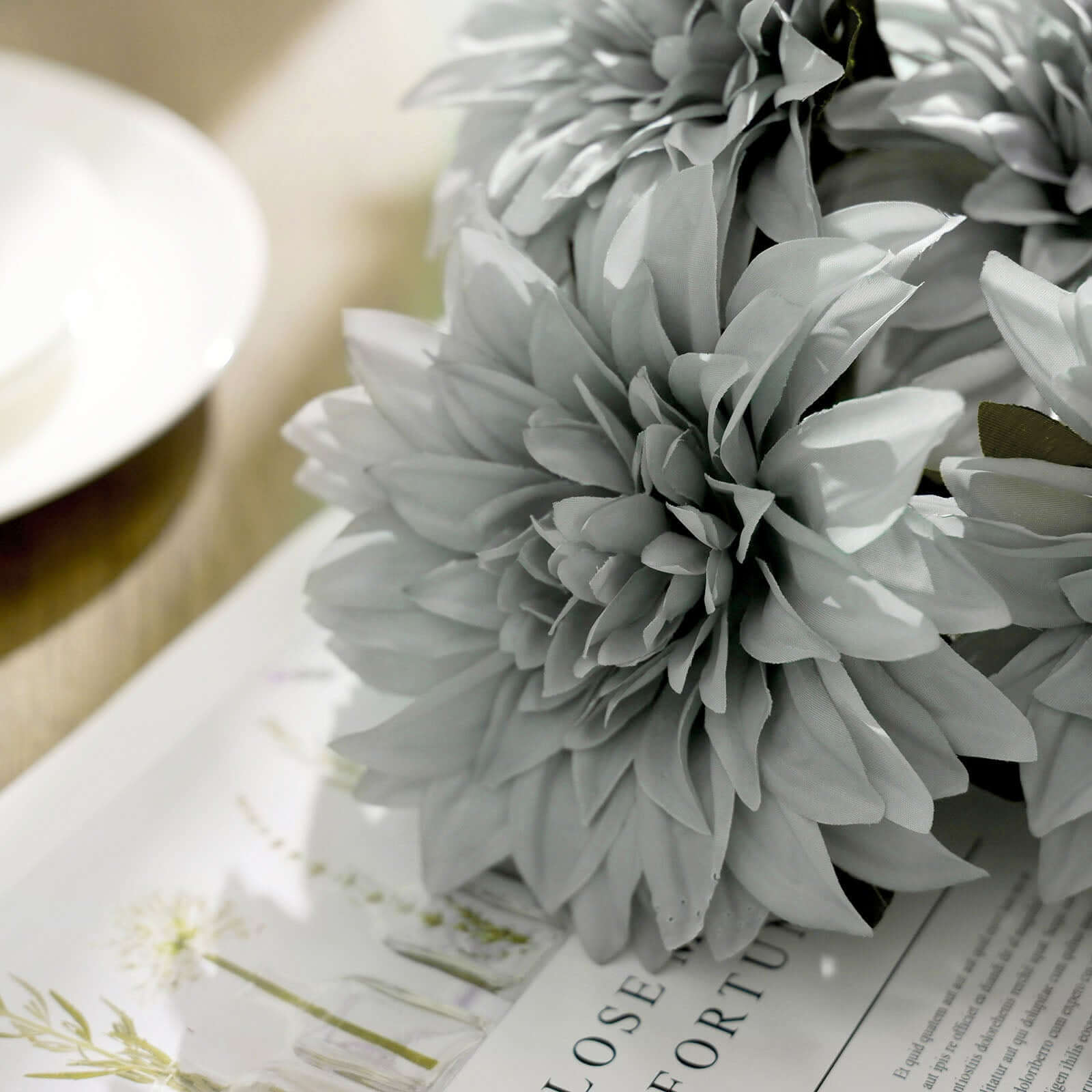 2 Bouquets 20" Silver Artificial Silk Dahlia Flower Spray Bushes
