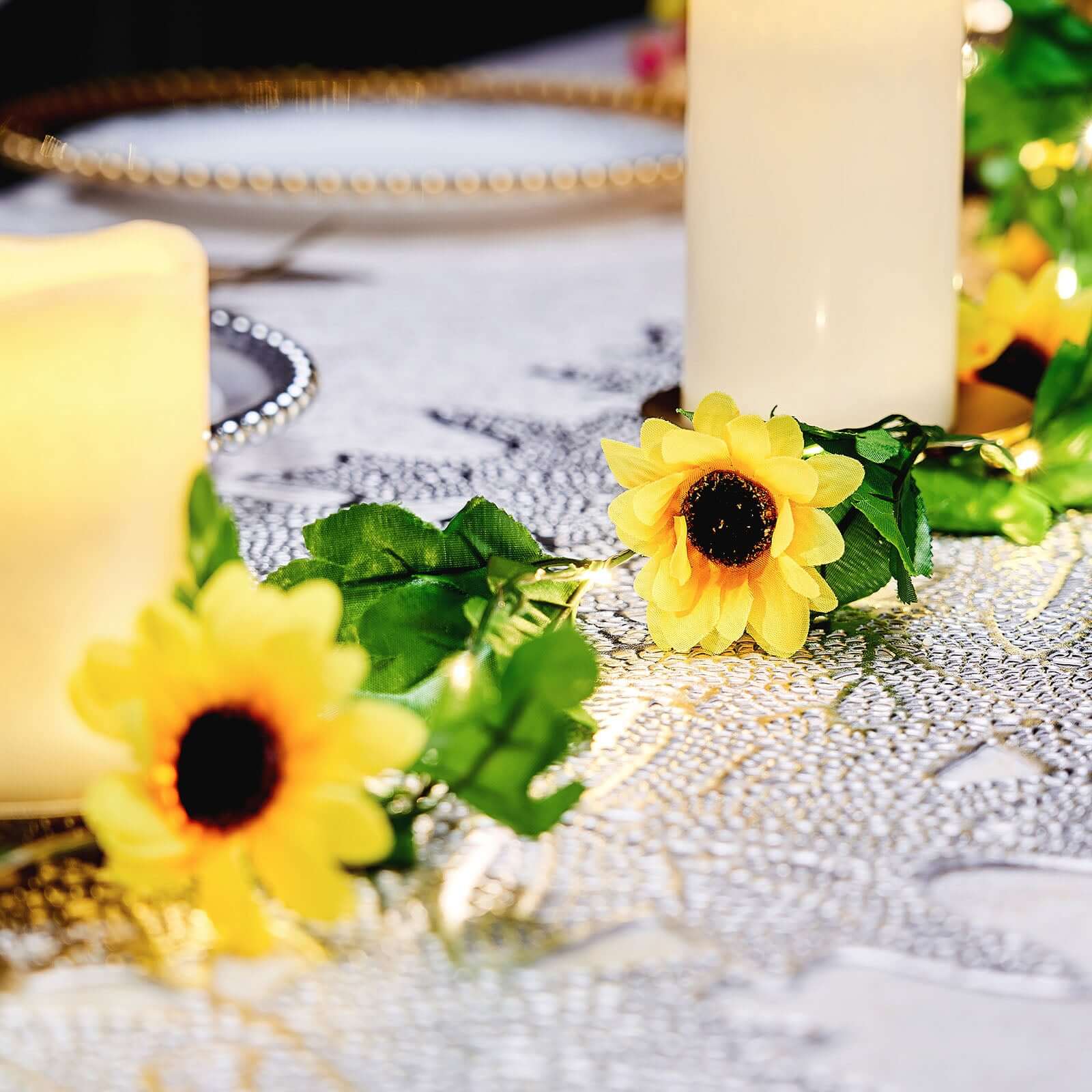 20 LED Garland Vine String Lights Sunflower Design Warm White - Battery Operated Party Accent 8ft