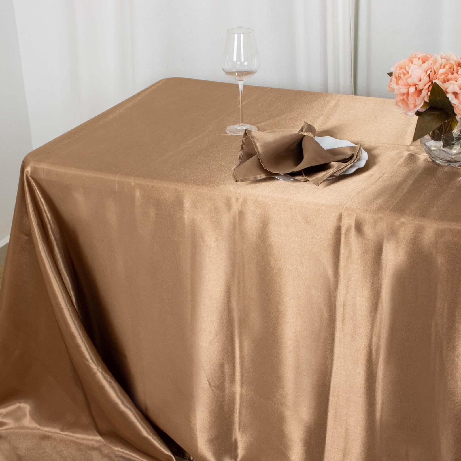 Satin Rectangular 90"x132" Tablecloth Taupe Satin - Seamless Table Cover