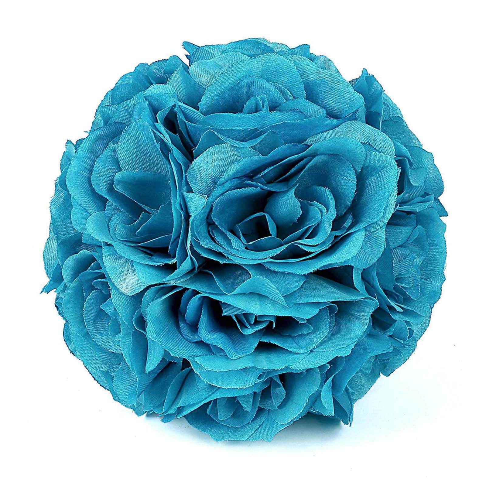 2 Pack 7" Turquoise Artificial Silk Rose Kissing Ball, Faux Flower Ball