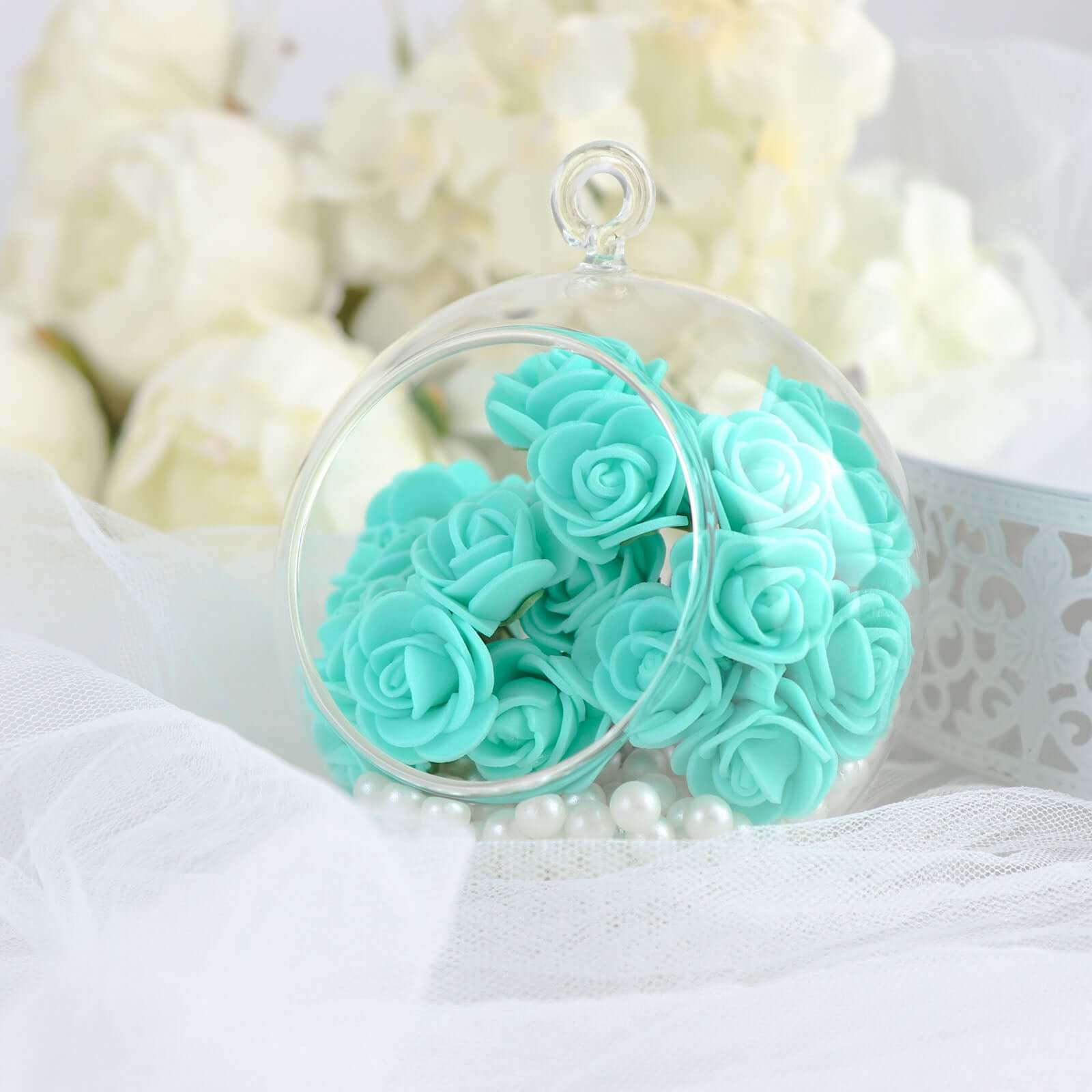 48 Roses 1" Turquoise Real Touch Artificial DIY Foam Rose Flowers With Stem, Craft Rose Buds
