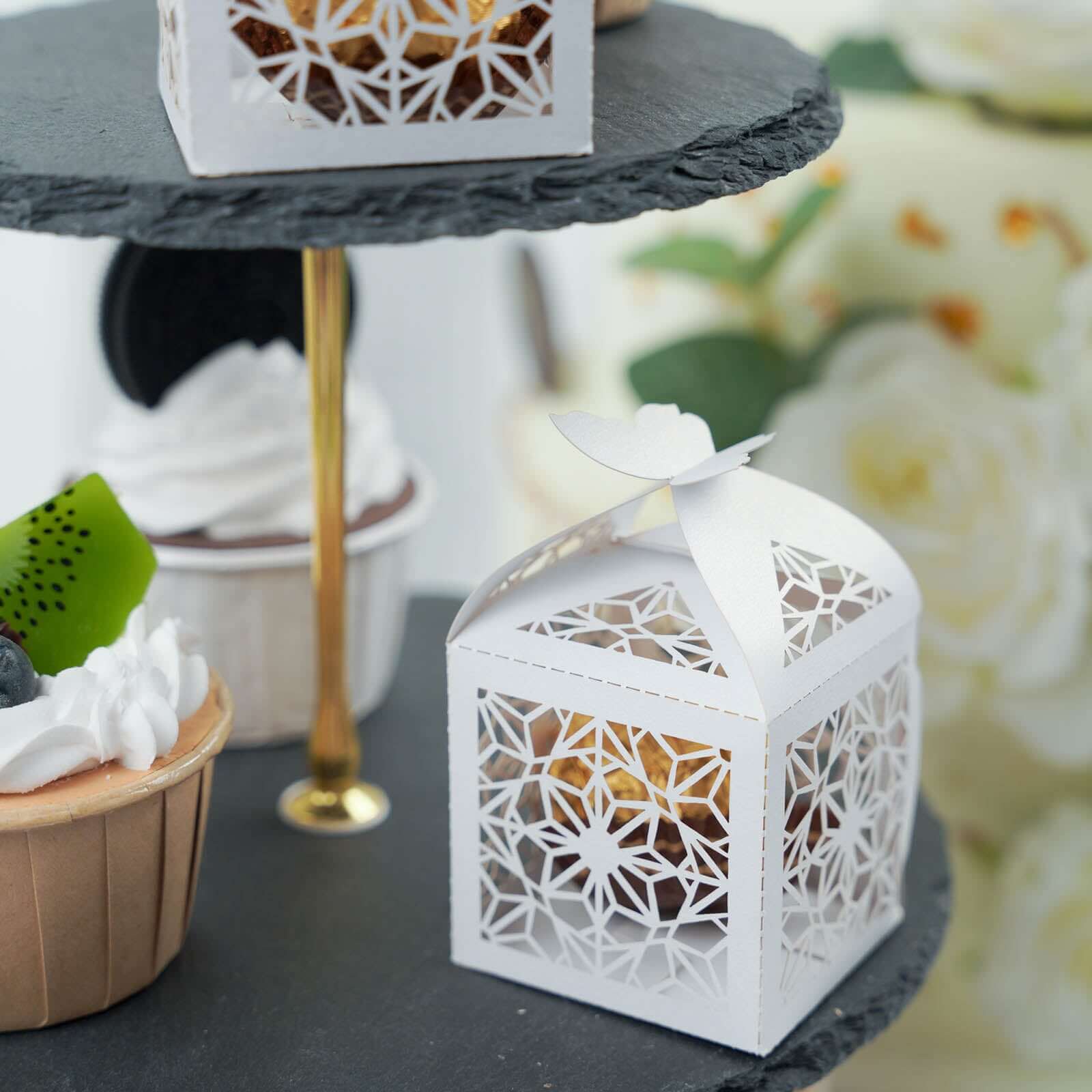 25 Pack White Butterfly Top Laser Cut Lace Favor Candy Gift Boxes