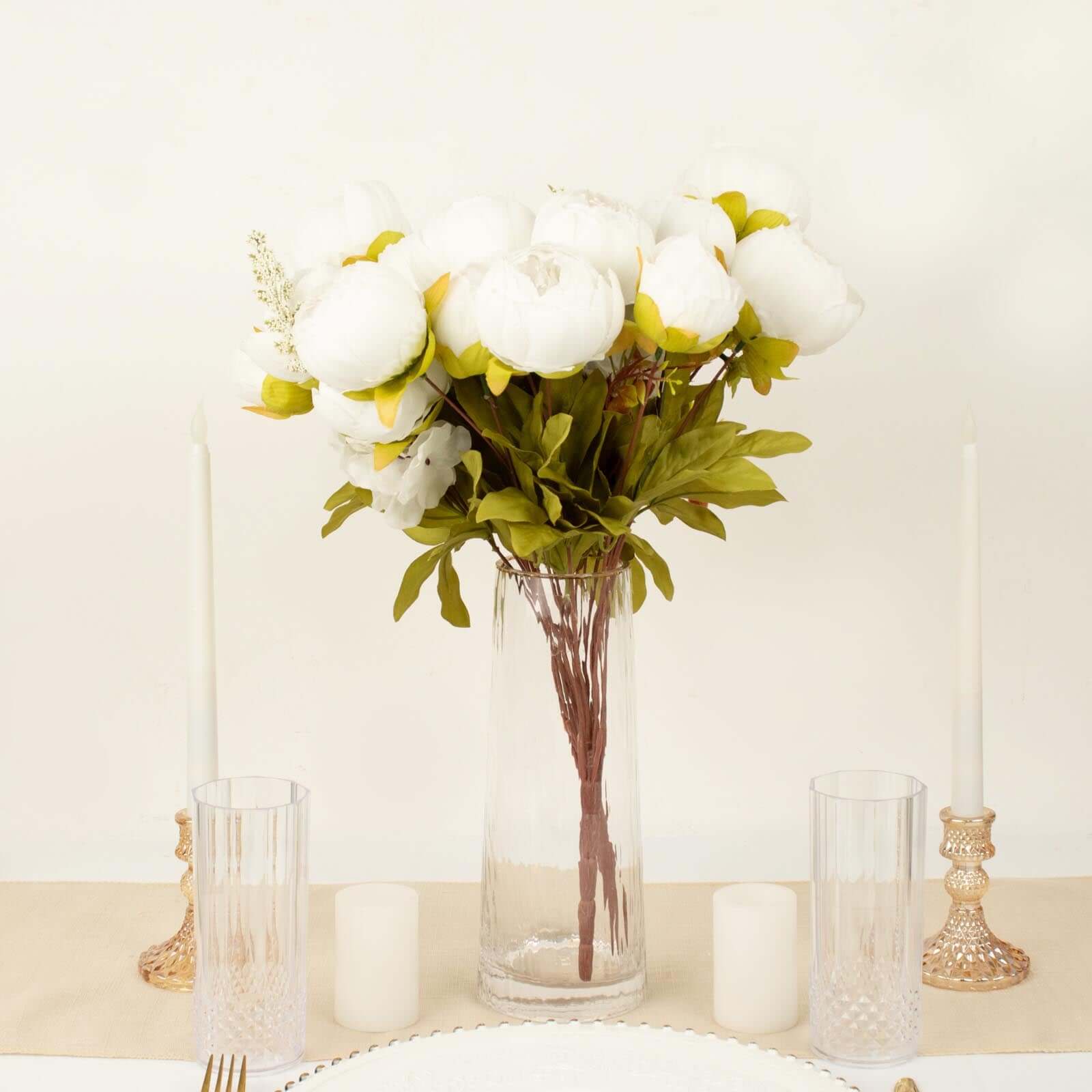 2 Pack 19" White Artificial Peony Flower Wedding Bouquets, Faux Silk Flower Arrangements