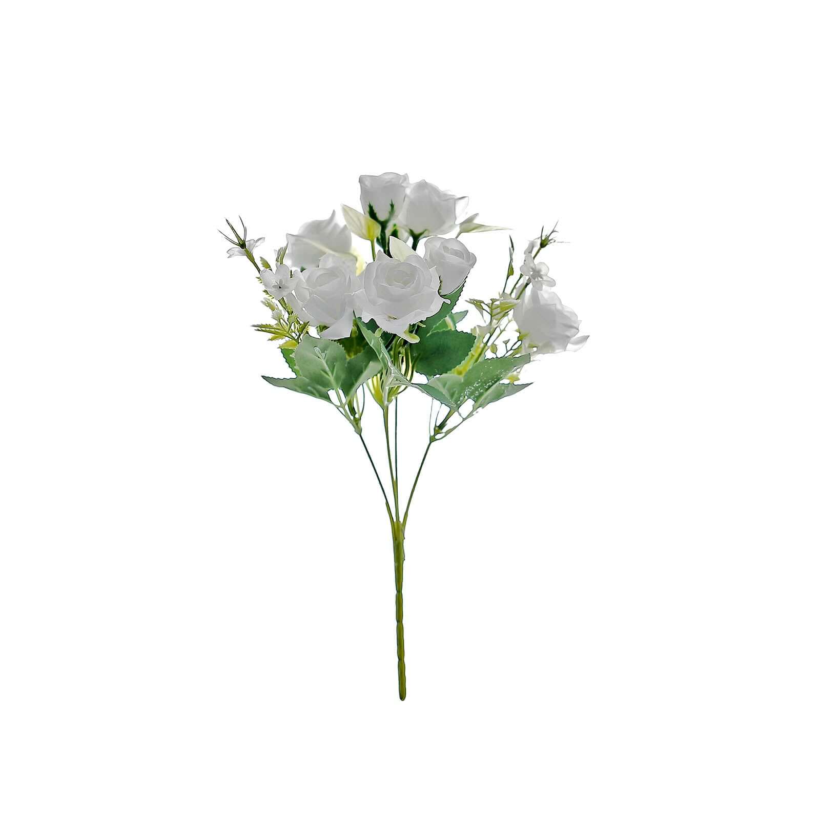 4 Bushes 12" White Real Touch Artificial Silk Rose Flower Bouquet, Faux Bridal Flowers