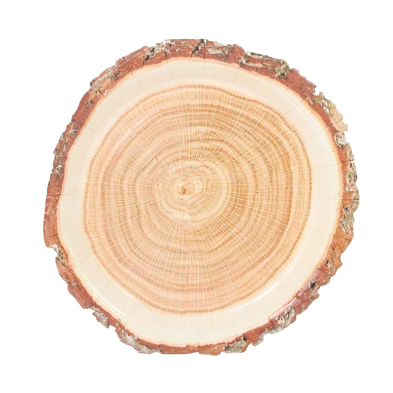 25-Pack Paper 10" Round Dinner Plates in Natural Wood Slice Print - Rustic & Nature-Inspired Disposable Party Plates
