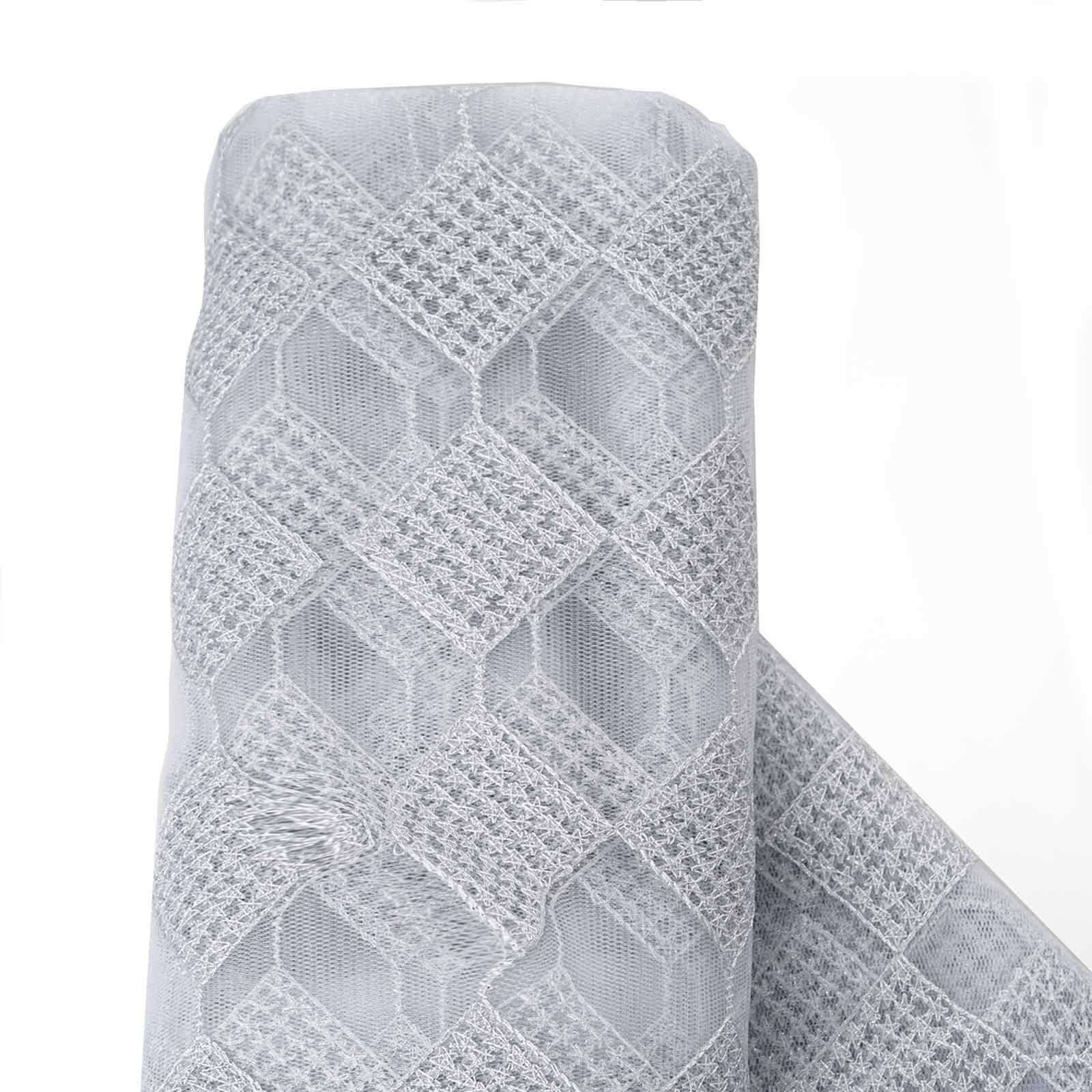 54"x4 Yards Silver White Buffalo Plaid Polyester Fabric Roll, Checkered Netting DIY Craft Fabric Bolt