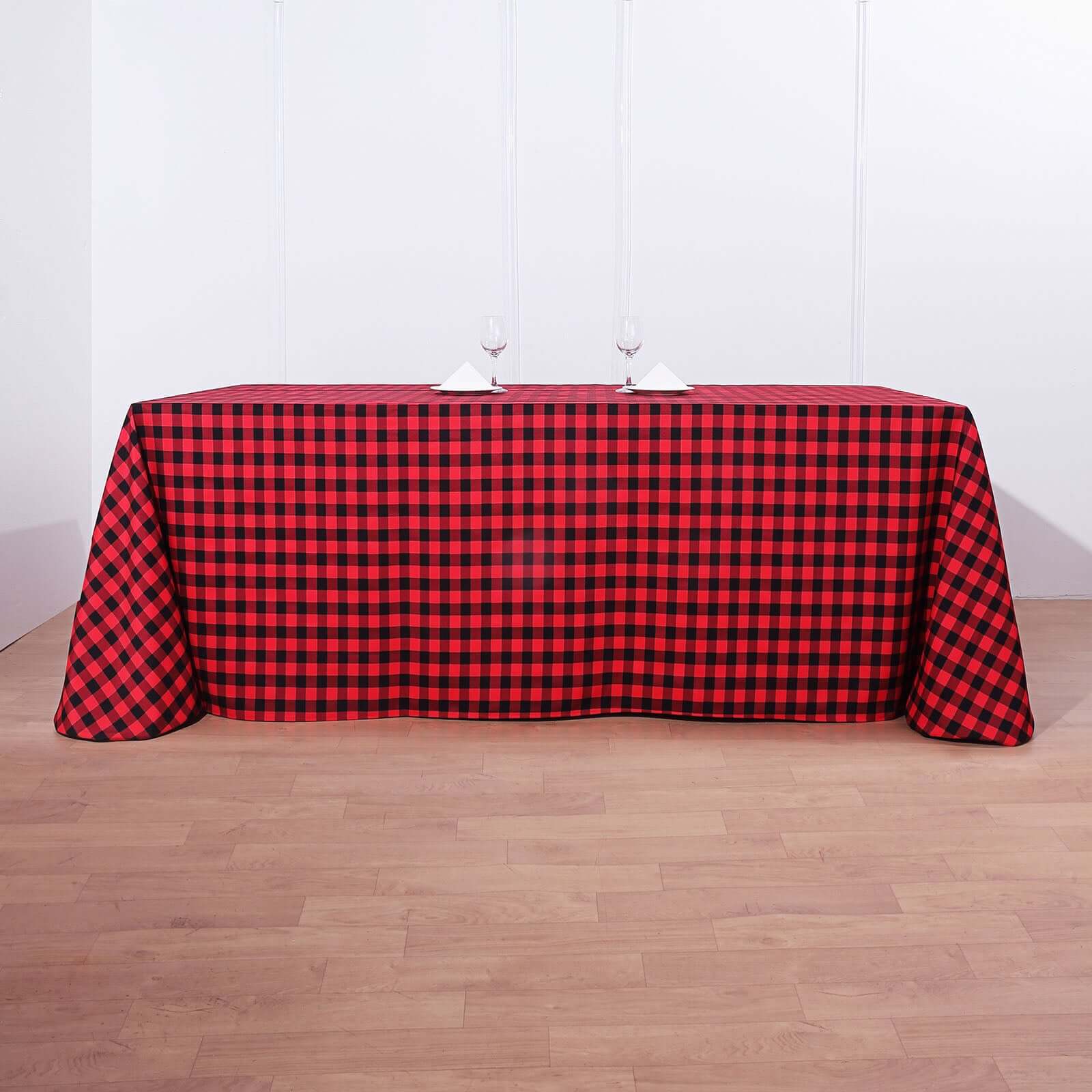 90"x156" Black Red Seamless Buffalo Plaid Rectangle Tablecloth, Checkered Polyester Tablecloth for 8 Foot Table With Floor-Length Drop