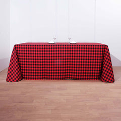 90"x156" Black Red Seamless Buffalo Plaid Rectangle Tablecloth, Checkered Polyester Tablecloth for 8 Foot Table With Floor-Length Drop