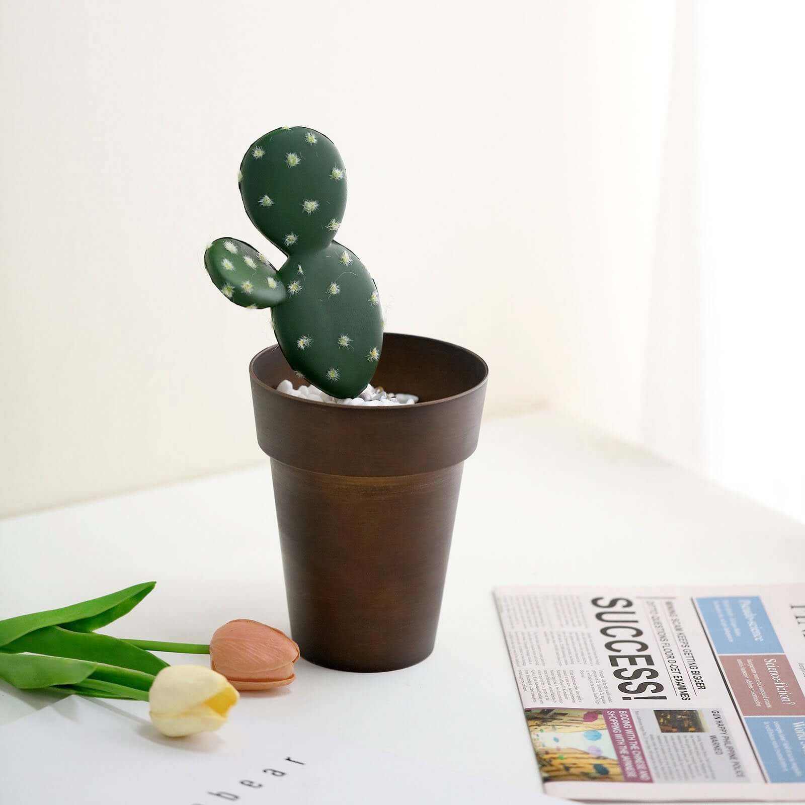 2-Pack Flower Plant Pots Medium Design Rustic Brown - Plastic Indoor Decorative Planters 6"