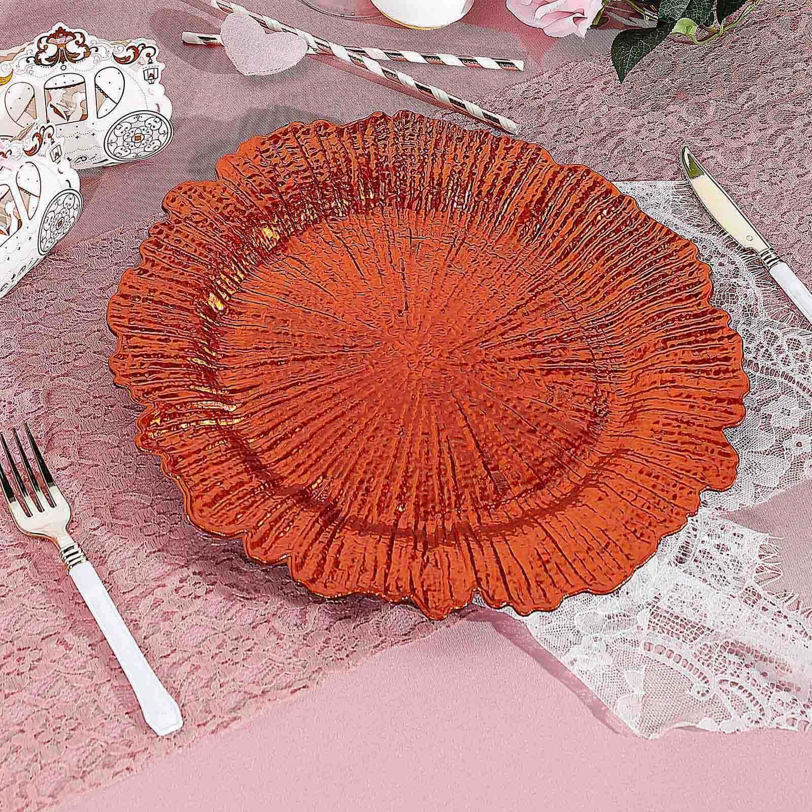 6-Pack Acrylic Plastic Round Charger Plates 13" in Orange with Reef Design, Dinner Charger Tableware