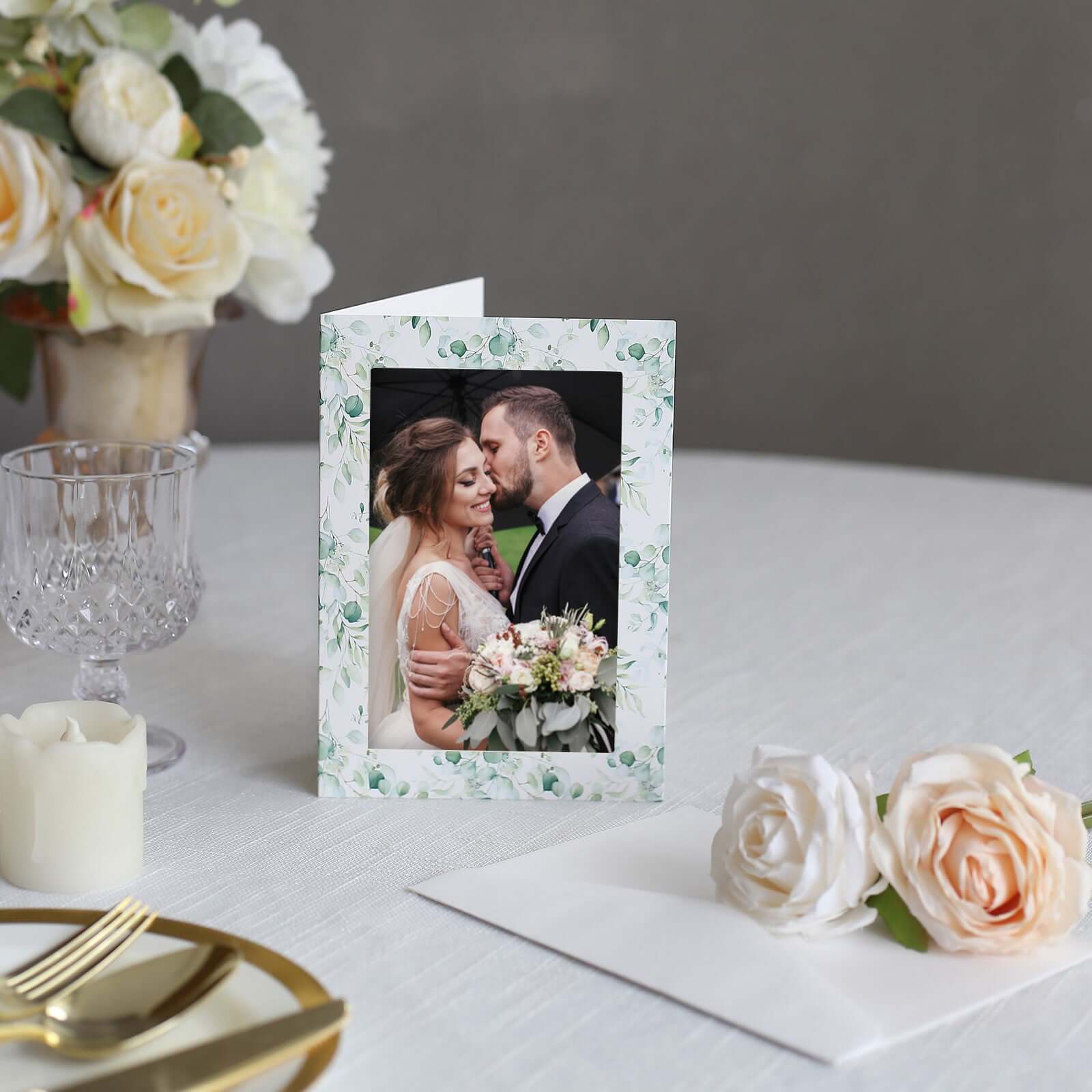 25-Pack Thank You Cards White Green Eucalyptus Leaves Design with Envelopes - Picture Insert Invitation Cards for Parties & Milestones 3.5"x5.5"