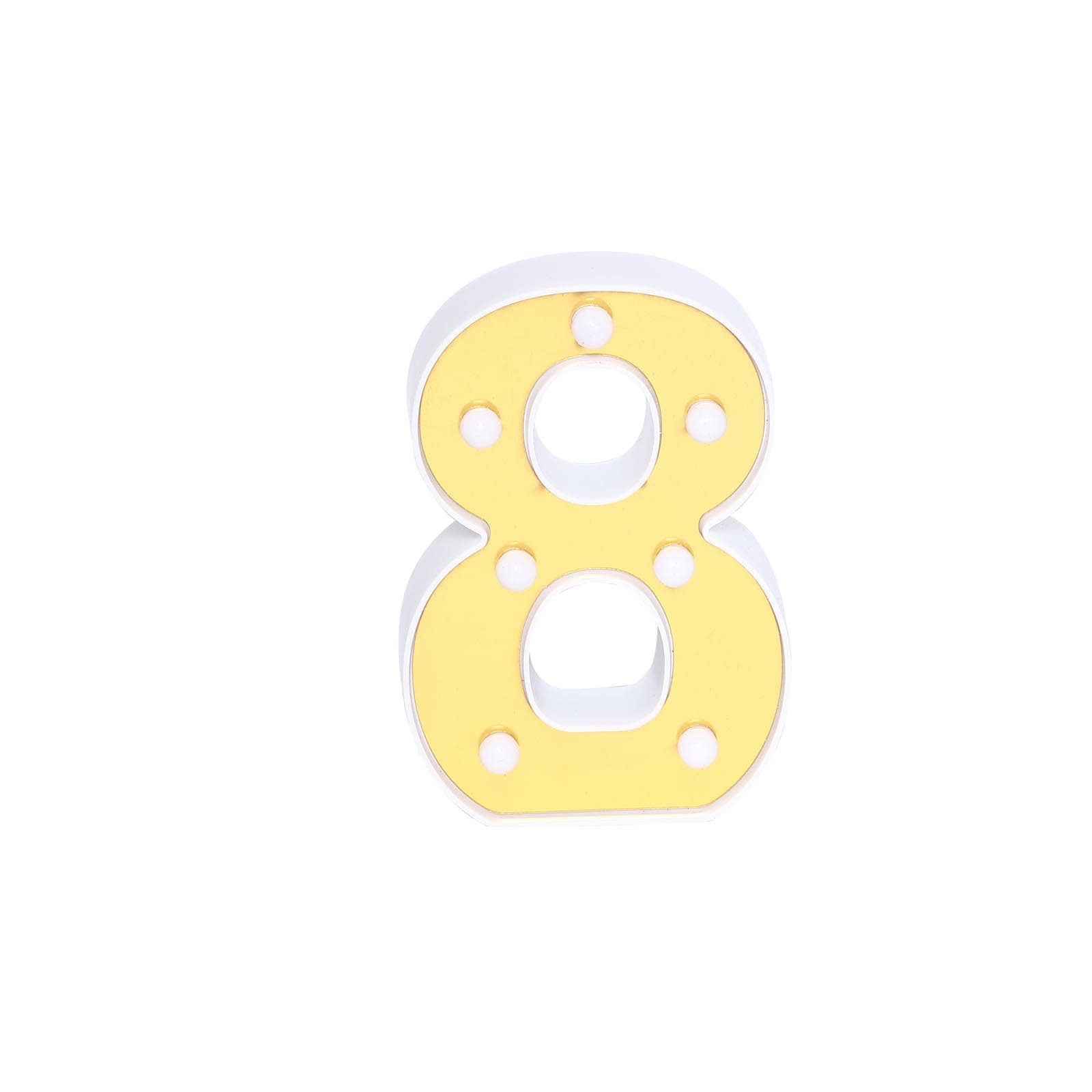 3D Marquee Number "8" Warm White 7 LED Lights Gold - Stylish Light-Up Accent for Events 6"
