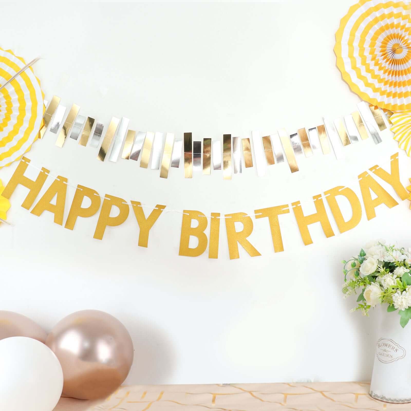4ft Gold Glittered Happy Birthday Paper Hanging Garland Banner Party Decor