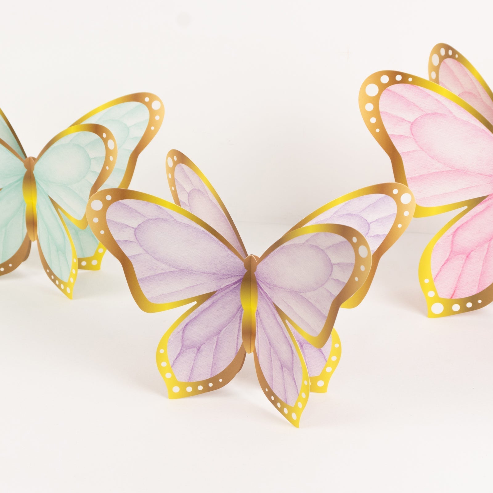 12 Pcs Cardstock Paper 3D Butterfly Table Centerpieces, Metallic Gold Foil Accents Pastel Color Party Decorations 10", 12"