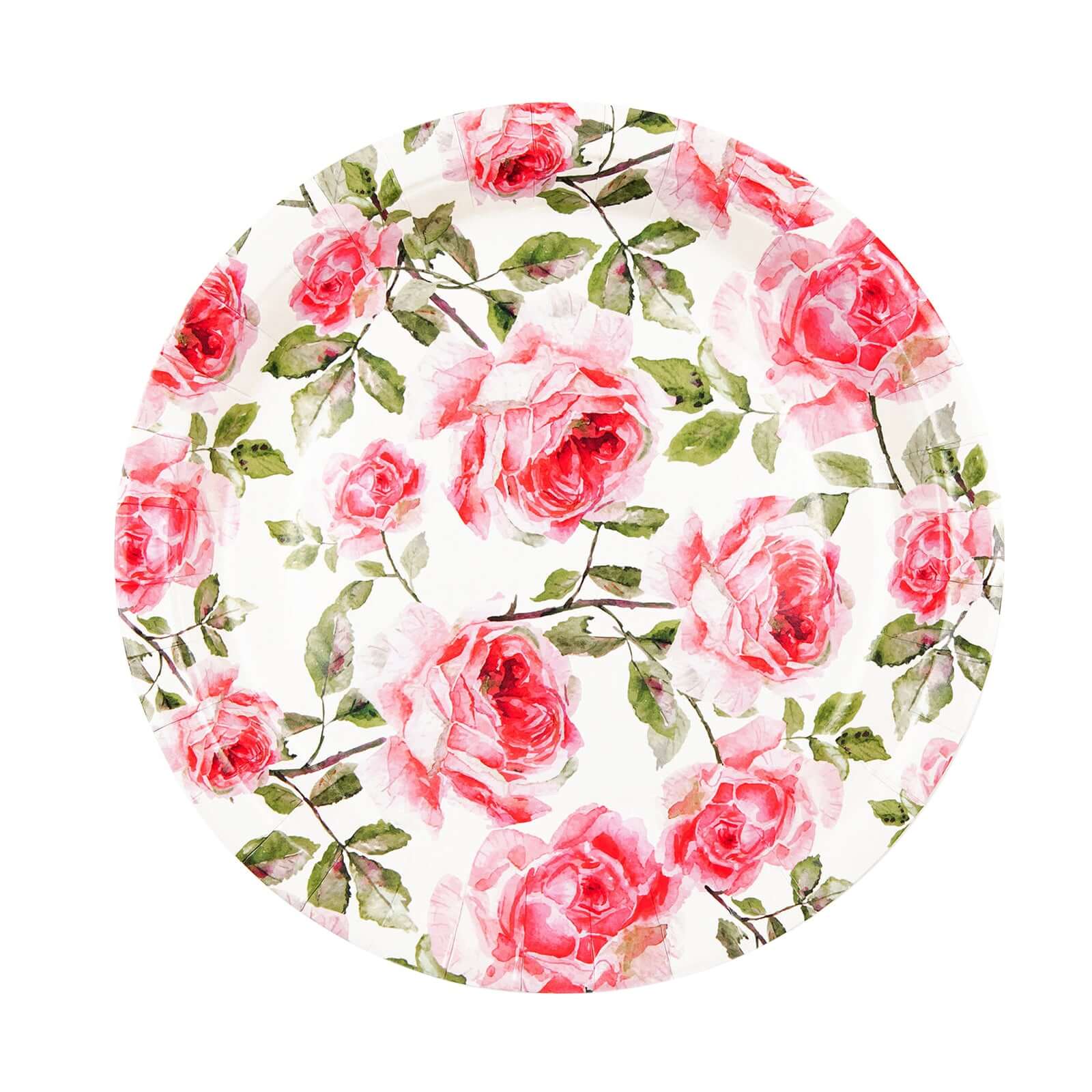 25 Pack Rose 9" Flower Bouquet Design Premium Dinner Paper Plates - 300 GSM