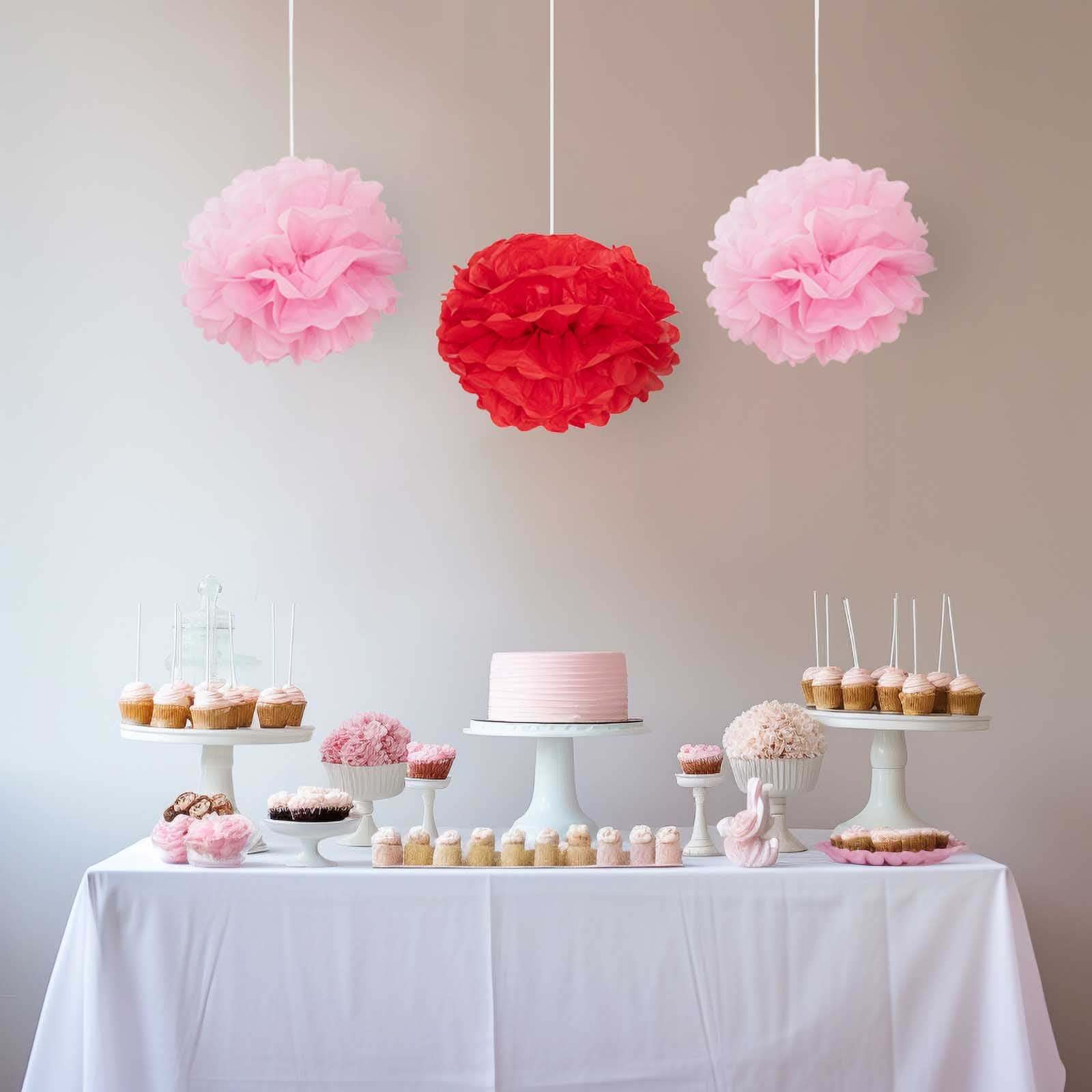 6 Pack 10" Red Tissue Paper Pom Poms Flower Balls, Ceiling Wall Hanging Decorations