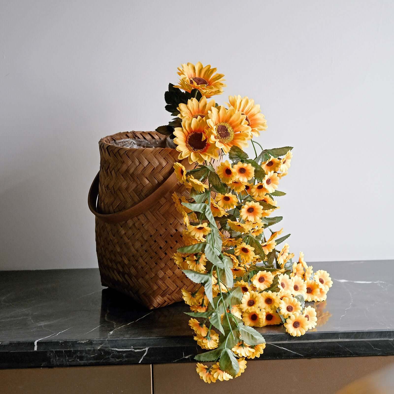22" Artificial Hanging Vine Sunflower Bush, Draping Bouquet Garland