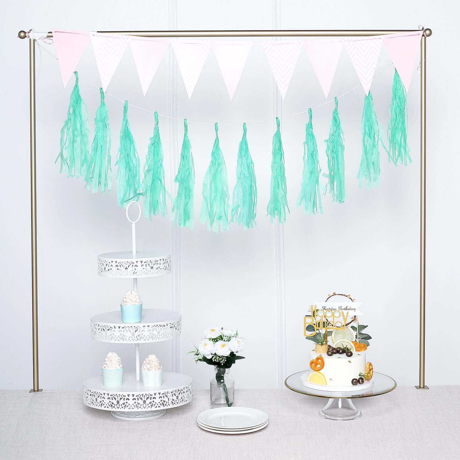 12 Pack Pre-Tied Teal Tissue Paper Tassel Garland With String, Hanging Fringe Party Streamer Backdrop Decor