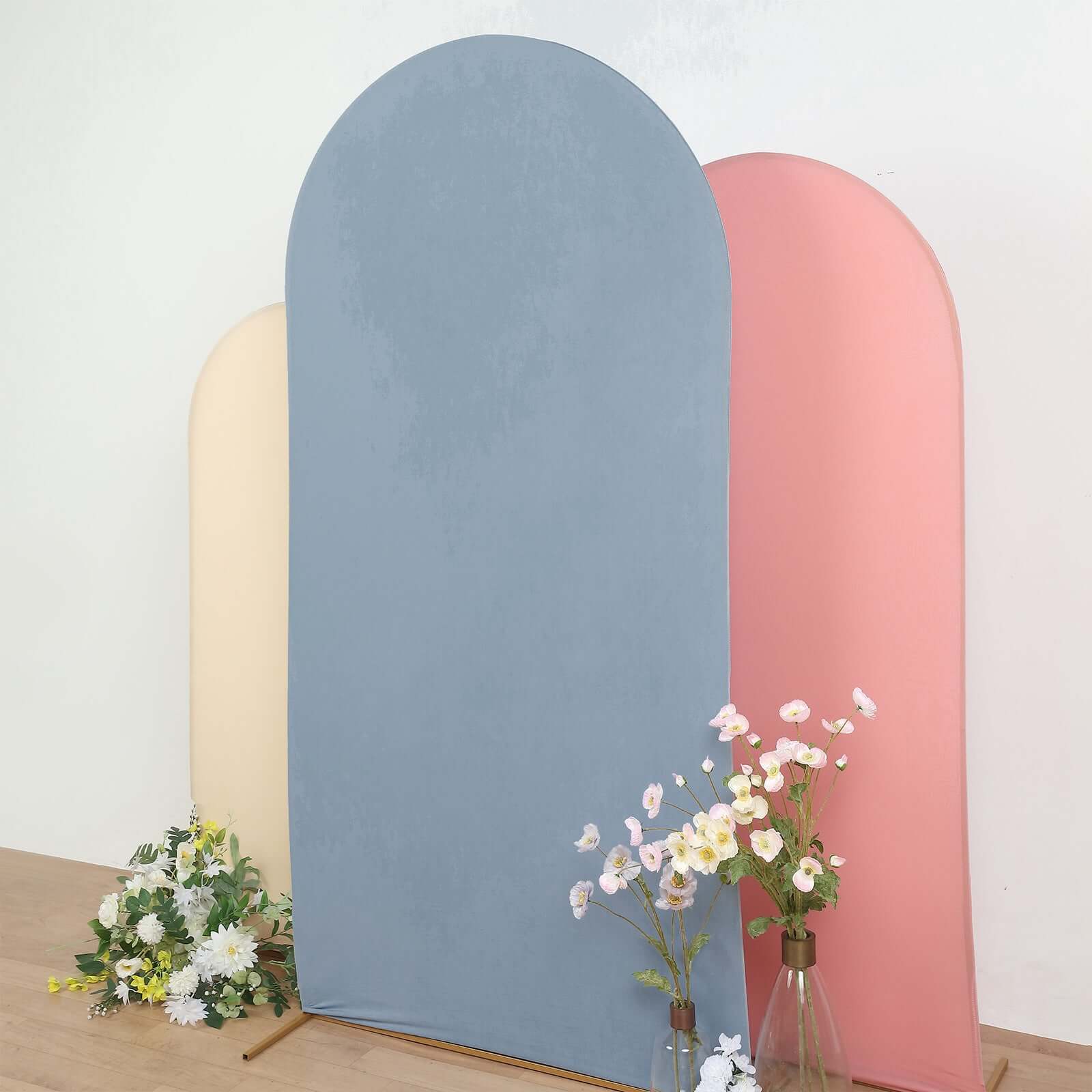 7ft Matte Dusty Blue Spandex Fitted Chiara Backdrop Stand Cover For Round Top Wedding Arch