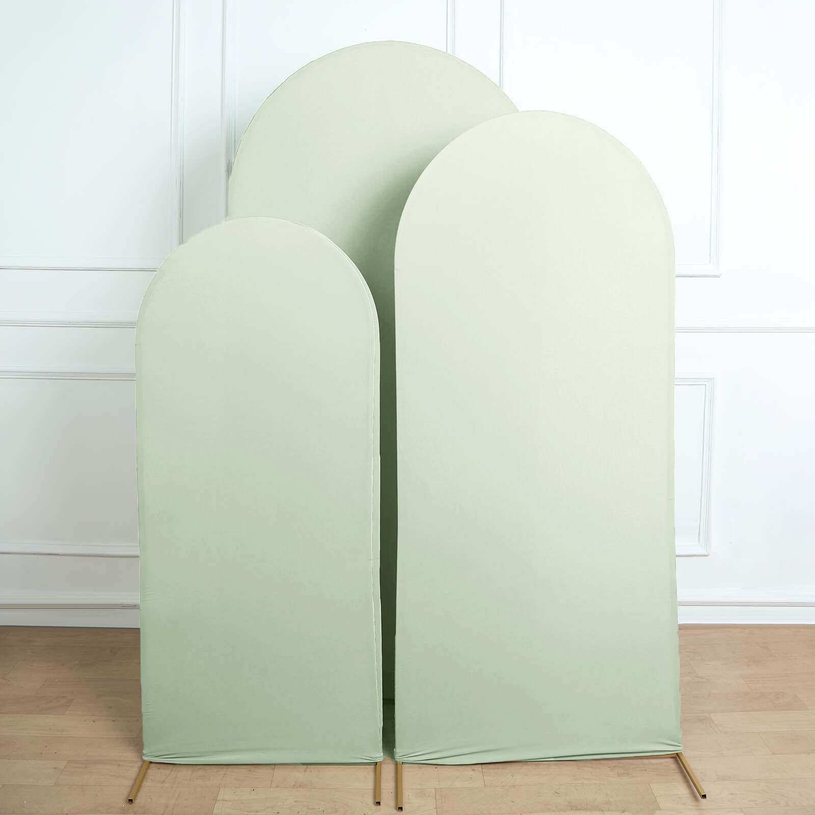 Set of 3 Matte Sage Green Spandex Fitted Chiara Backdrop Stand Cover For Round Top Wedding Arch - 5ft, 6ft, 7ft