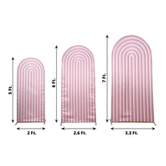 Set of 3 Dusty Rose Ripple Satin Chiara Wedding Arch Covers, Fitted Covers For Round Top Backdrop Stands - 5ft,6ft,7ft