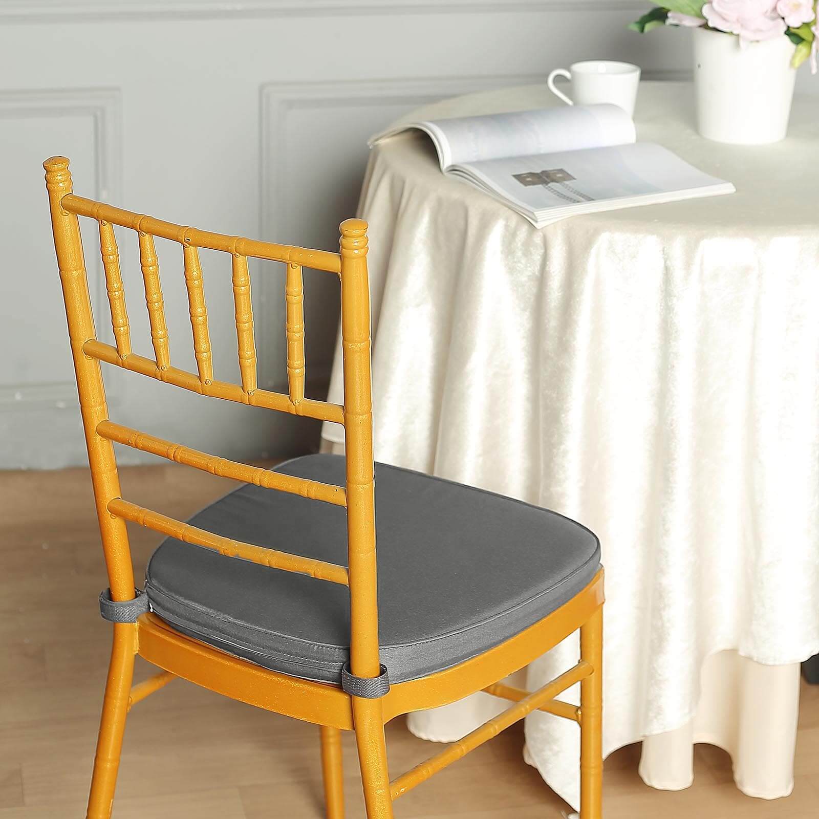 Chiavari Chair Cushion with 1.5" Thick Memory Foam and Ties Charcoal Gray - Stylish Removable Cover for Comfort