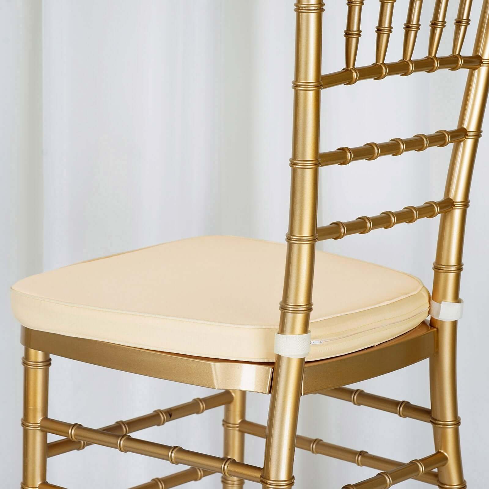 Chiavari Chair Cushion with 1.5" Thick Memory Foam and Ties Ivory - Stylish Removable Cover for Comfort