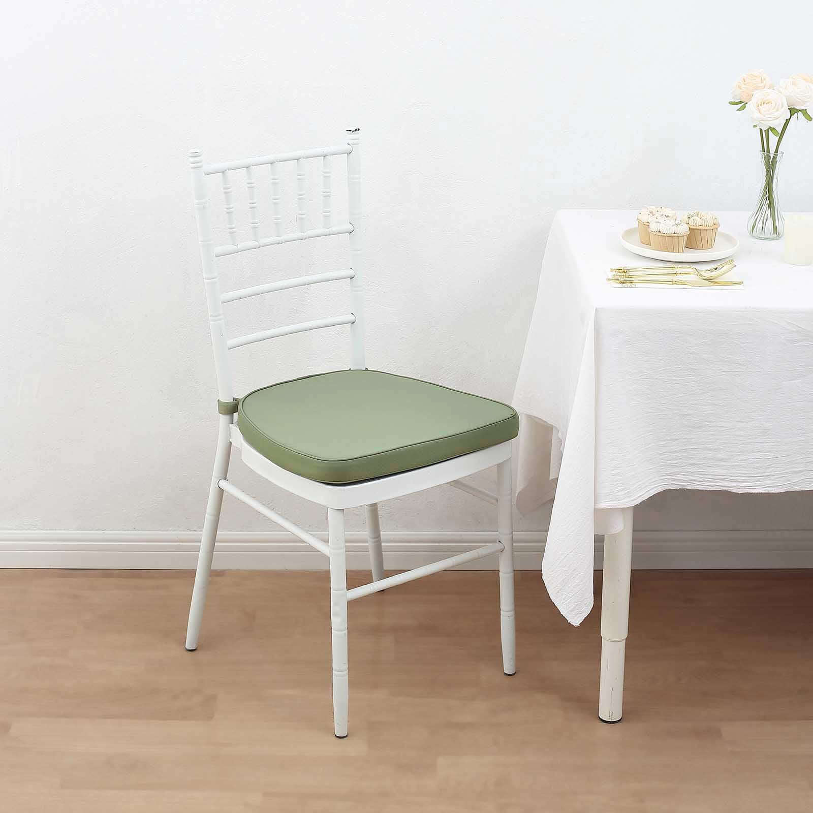 Chiavari Chair Cushion with 1.5" Thick Memory Foam and Ties Dusty Sage Green - Stylish Removable Cover for Comfort
