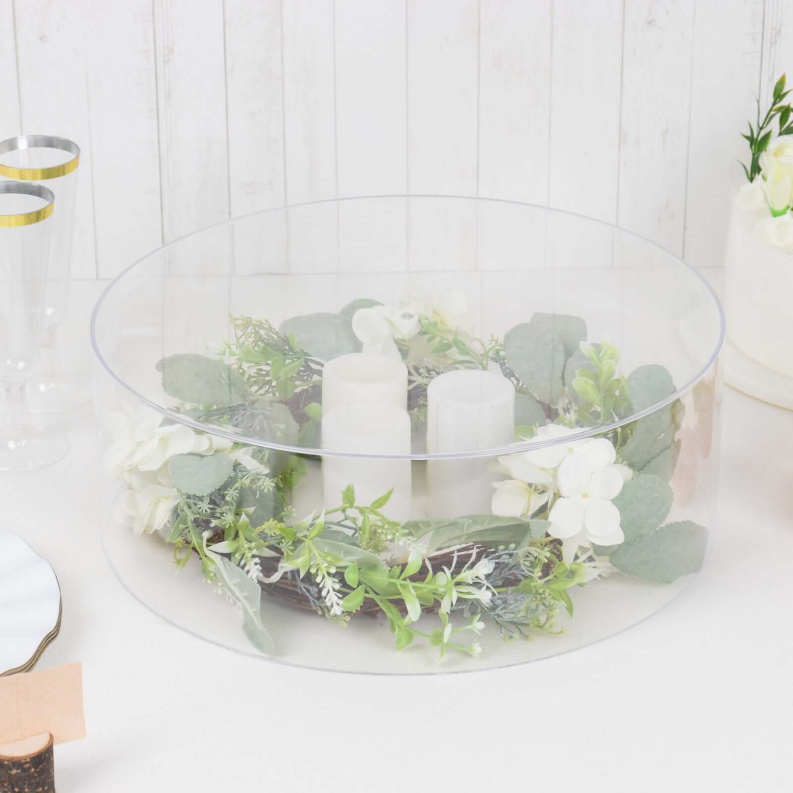 Acrylic Cake Stand Display Box Transparent Clear 14" Round - Versatile Pedestal Riser for Events