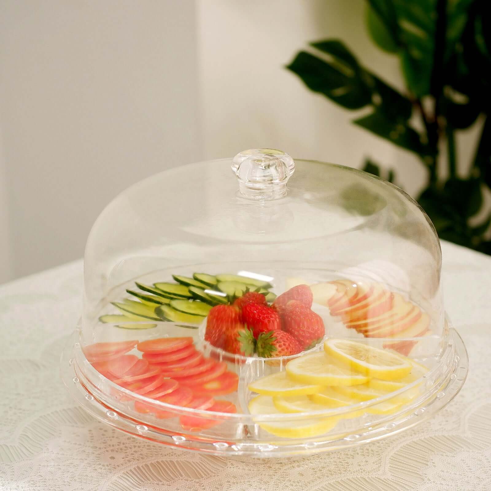 Acrylic Cake Stand with Dome Lid Clear - Multipurpose Reusable Serving Dish Platter Punch Bowl for Weddings Parties & Dessert Buffets 12"