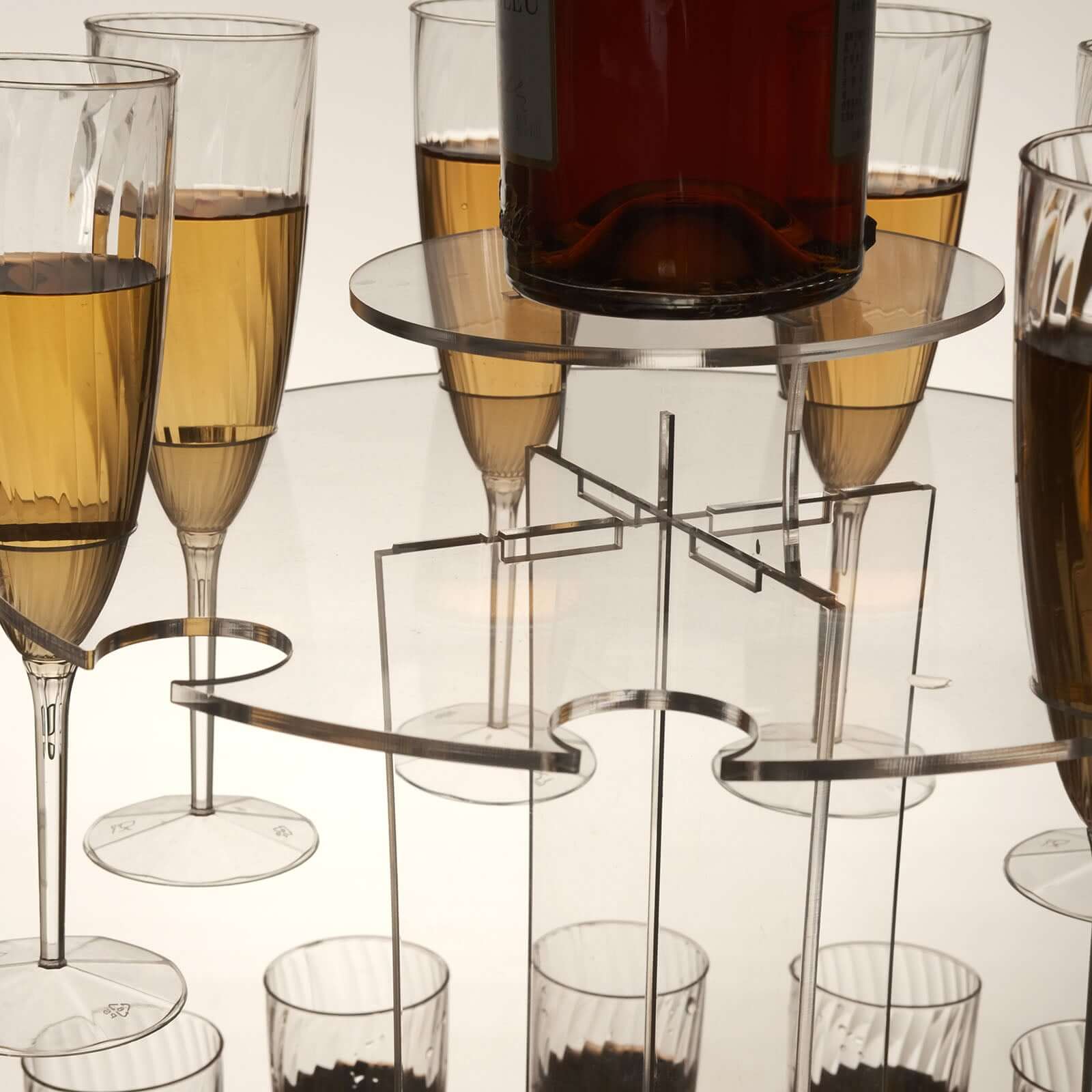 3-Tier Round Champagne Glass Holder Tower Clear Acrylic - Flute Display Rack Cocktail Tree Stand Holds 23 Stemware + 1 Bottle for Professional & Home Use 21"