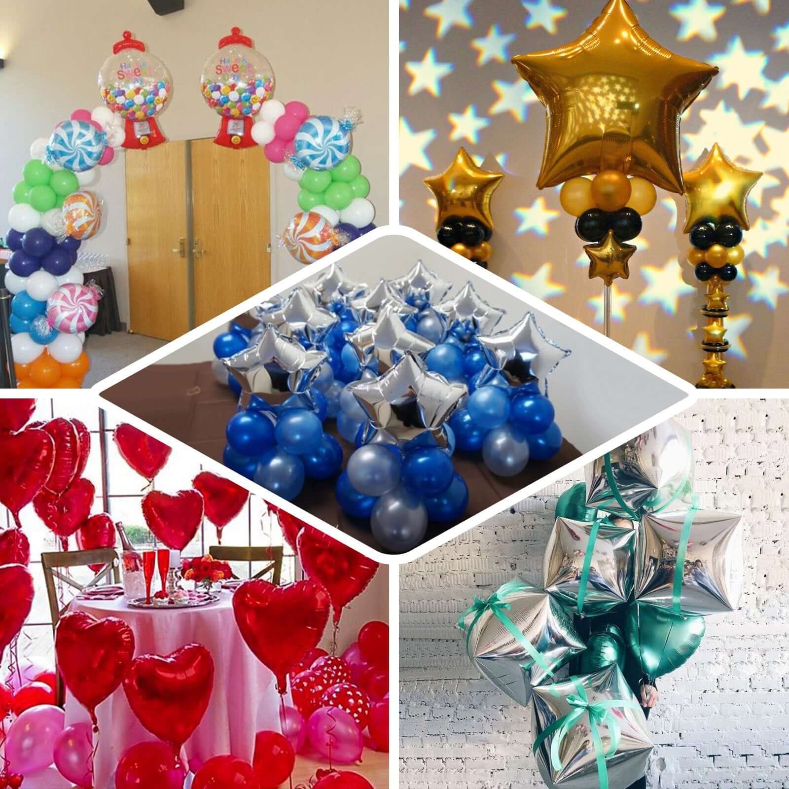 2 Pack 16" 4D Shiny Silver Star Mylar Foil Helium or Air Balloons