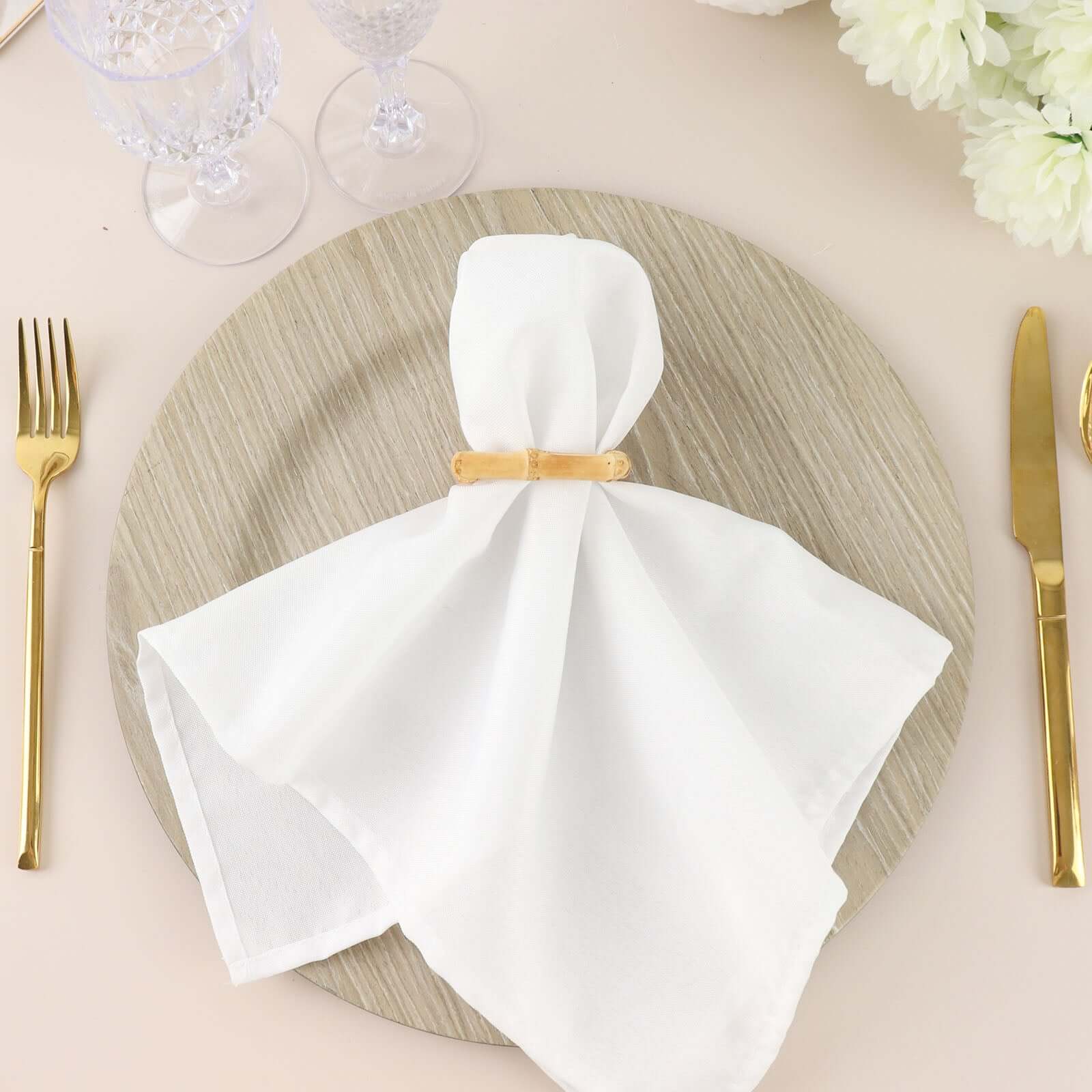 4 Pack Natural Bamboo Wooden Square Napkin Rings, Rustic Boho Chic Napkin Holders