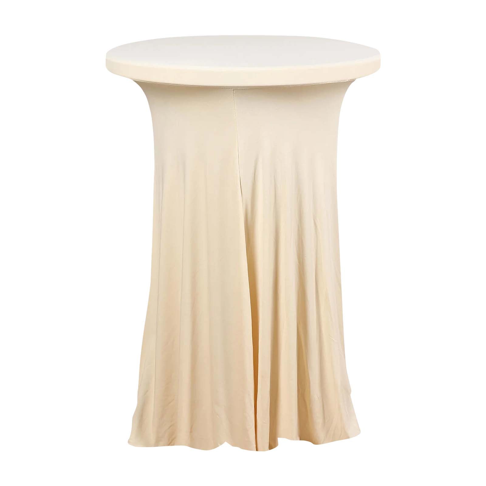 Spandex 32" Round Cocktail Table Cover Skirt Beige With Natural Wavy Drapes