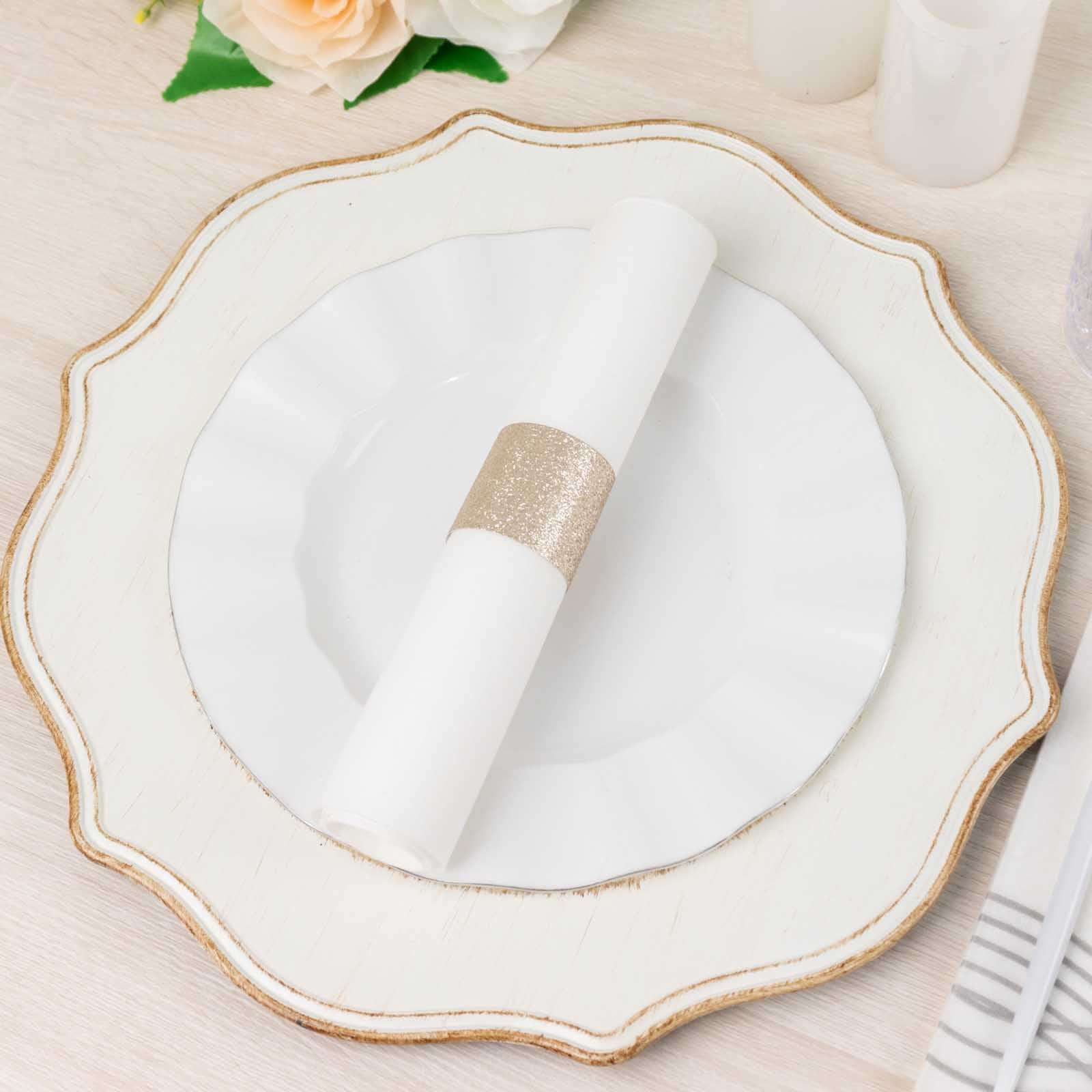 50-Pack Paper Napkin Rings Beige Glitter - Stylish Disposable Napkin Holders 1.5"