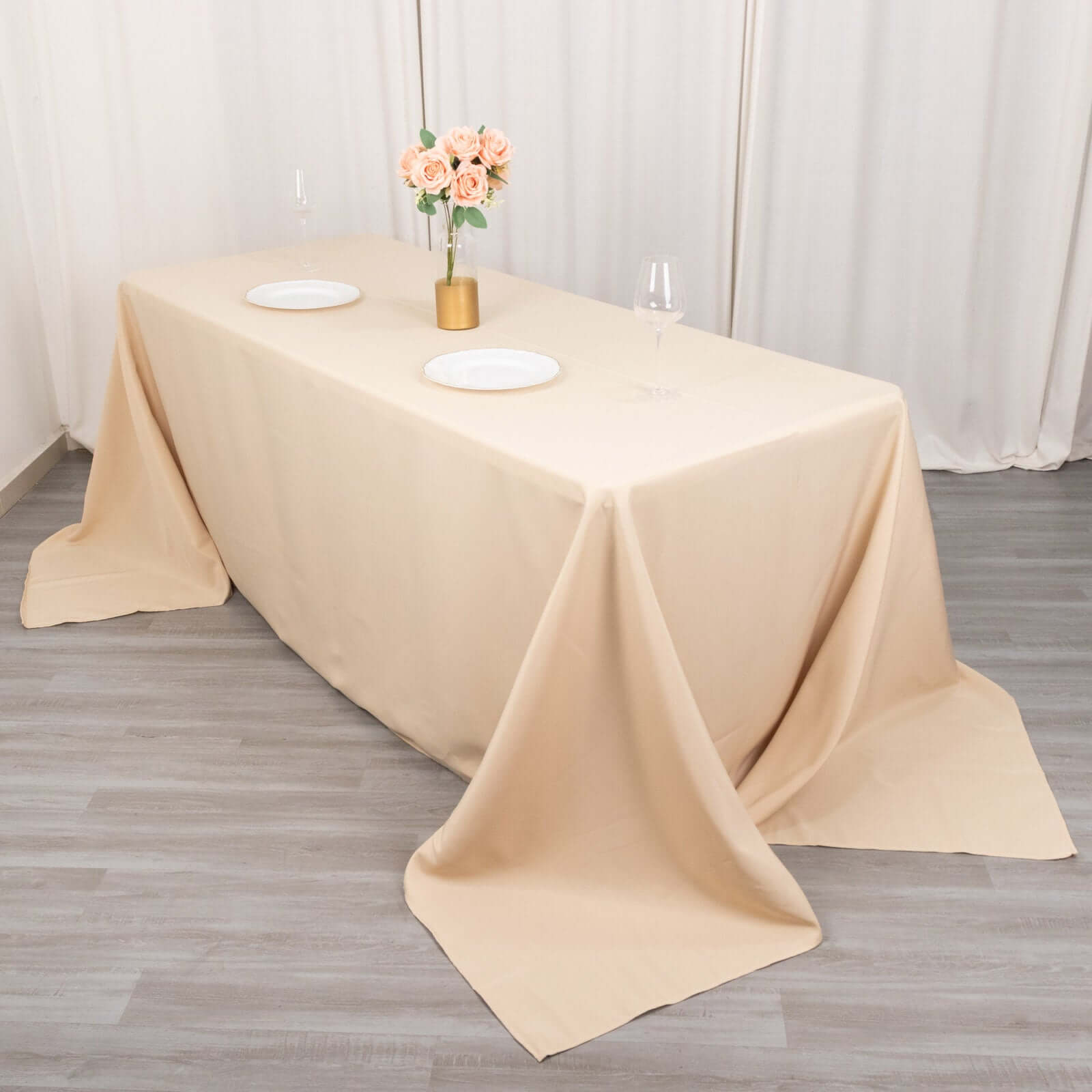Premium Polyester 90"x132" Rectangle Tablecloth Beige - Seamless 220GSM Stain-Resistant Table Cover