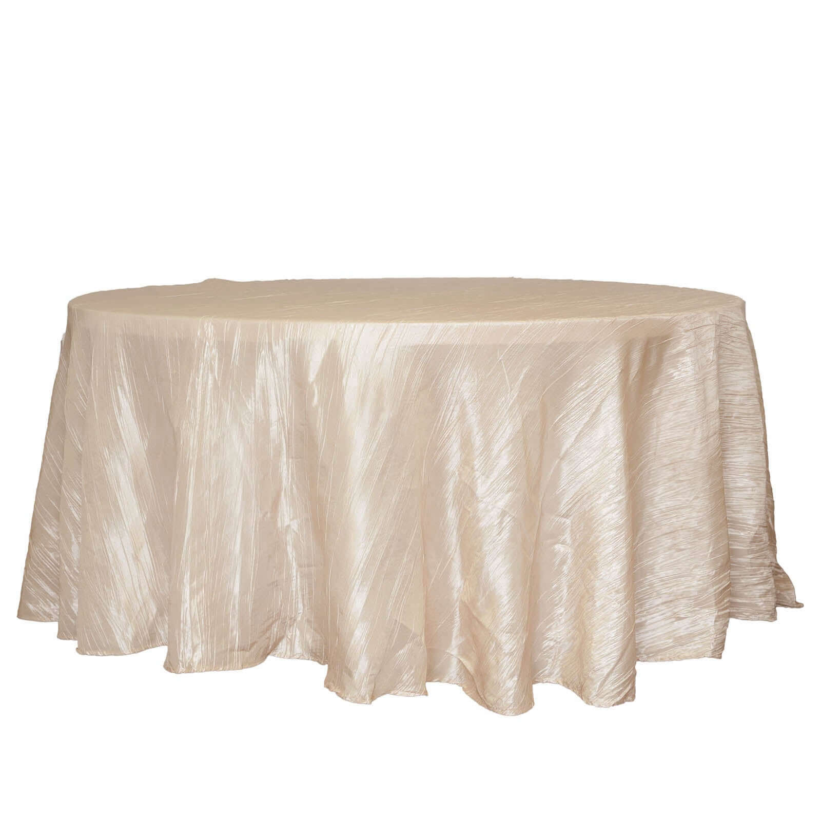 Taffeta 120" Round Tablecloth Beige - Seamless Accordion Crinkle Table Cover