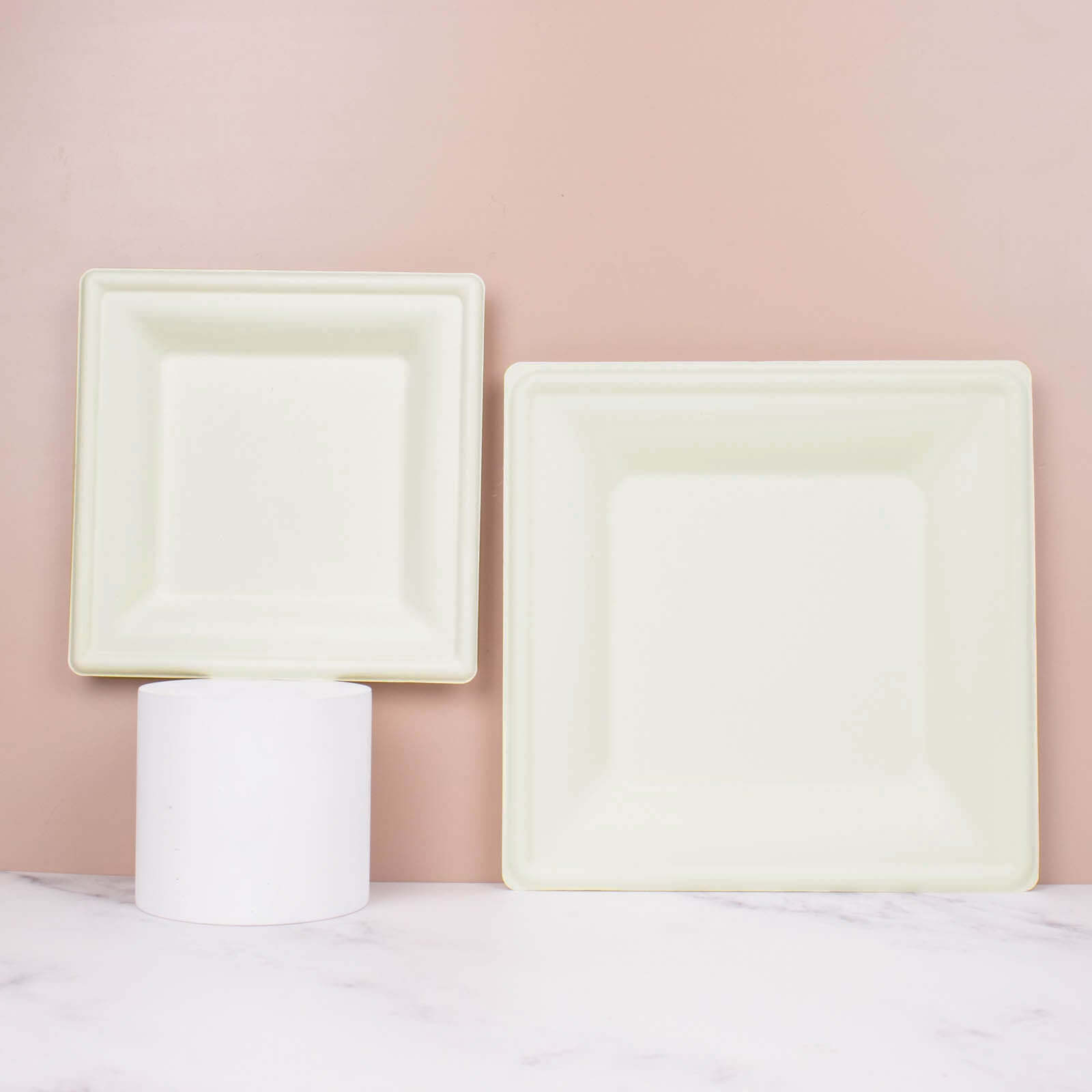 50-Pack Bagasse 8" Square Dessert Plates White with Wide Rim - Eco Friendly Sugarcane Appetizer/Salad Plates for Parties & Events