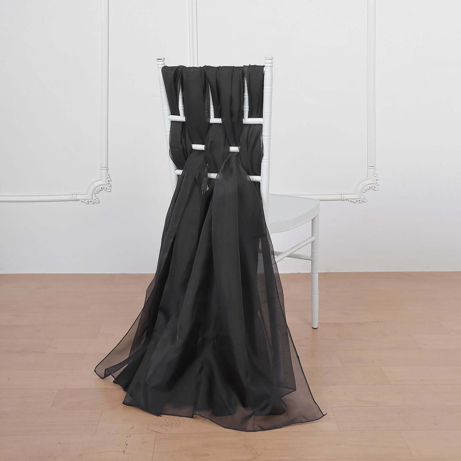 5 Pack Premium Chiffon Chair Sashes Black - Soft & Lightweight Designer Chair Bows for Stylish DIY Chair Accents 22"x78"