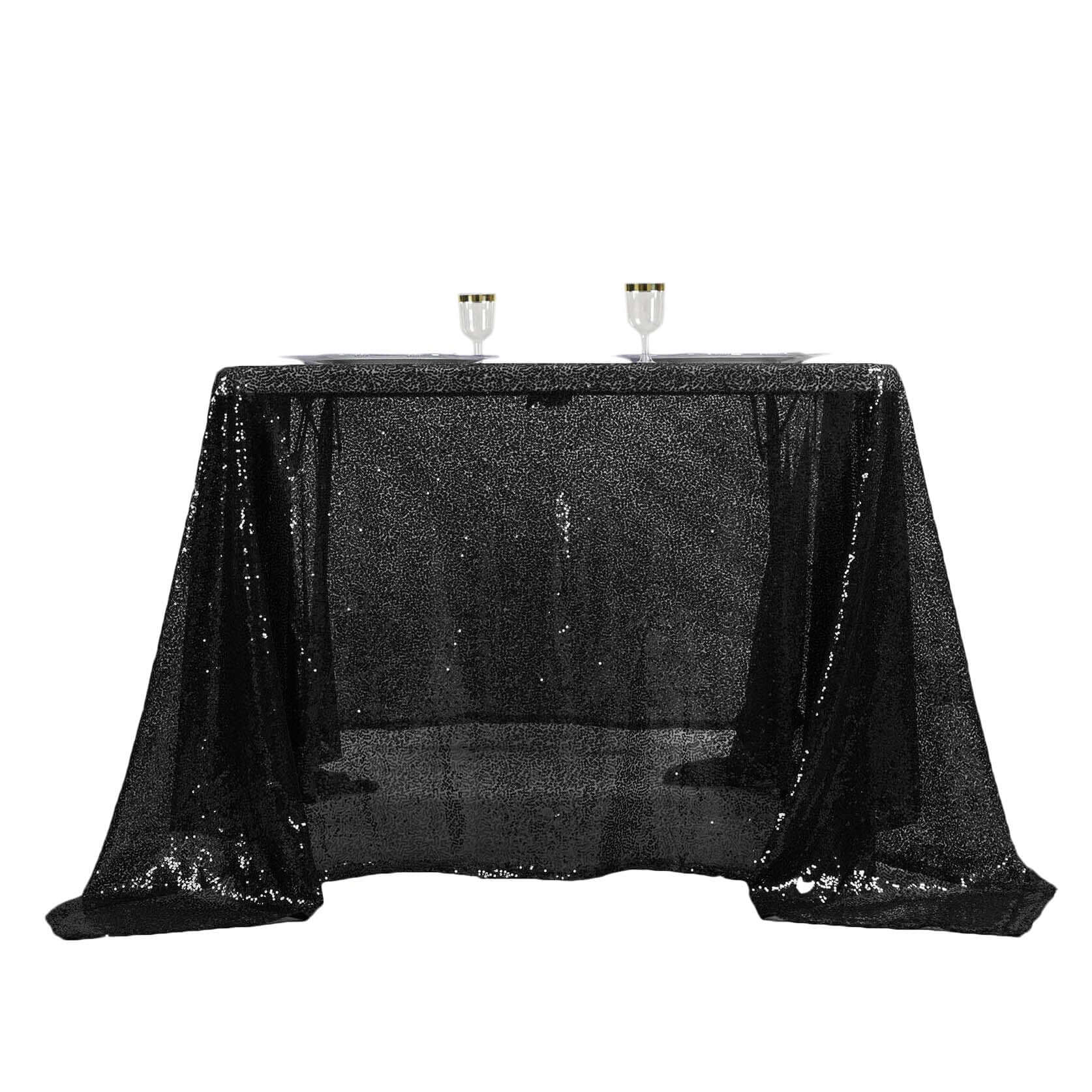 Sequin 90"x90" Table Overlay Square Tablecloth Black - Sparkly Table Cover