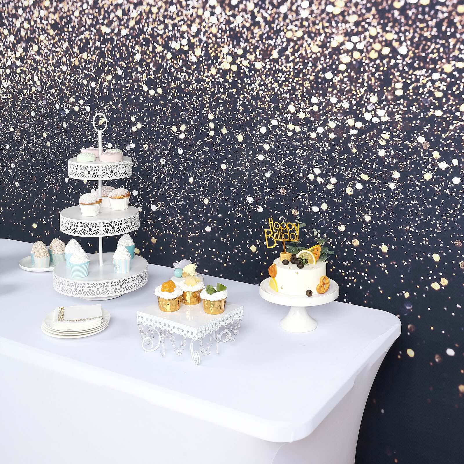 8ftx8ft Black Gold Glitter Print Vinyl Photo Shoot Backdrop