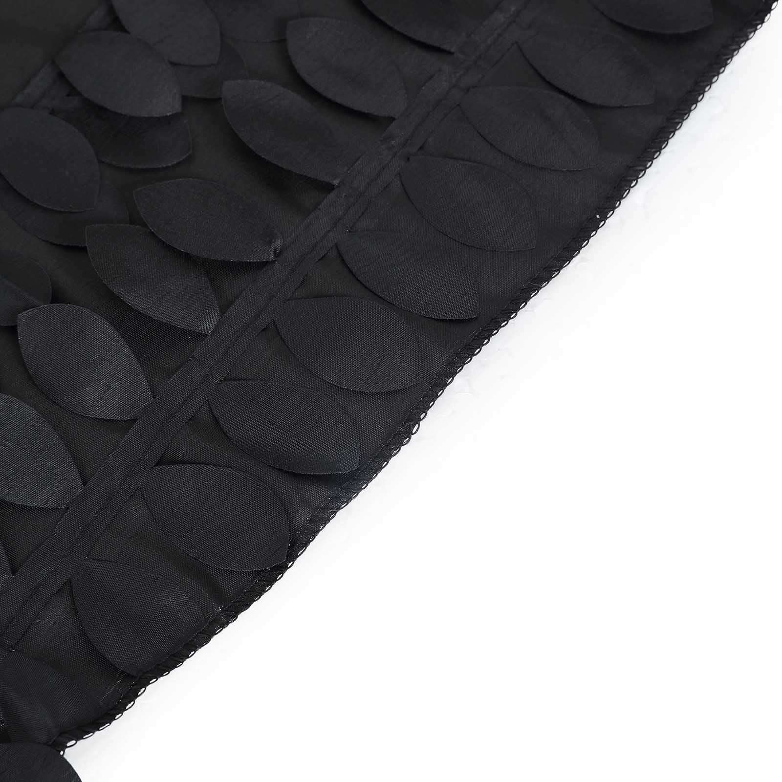 Taffeta 120" Round Tablecloth Black Leaf | 3D Leaf Petal Design Seamless Table Cover