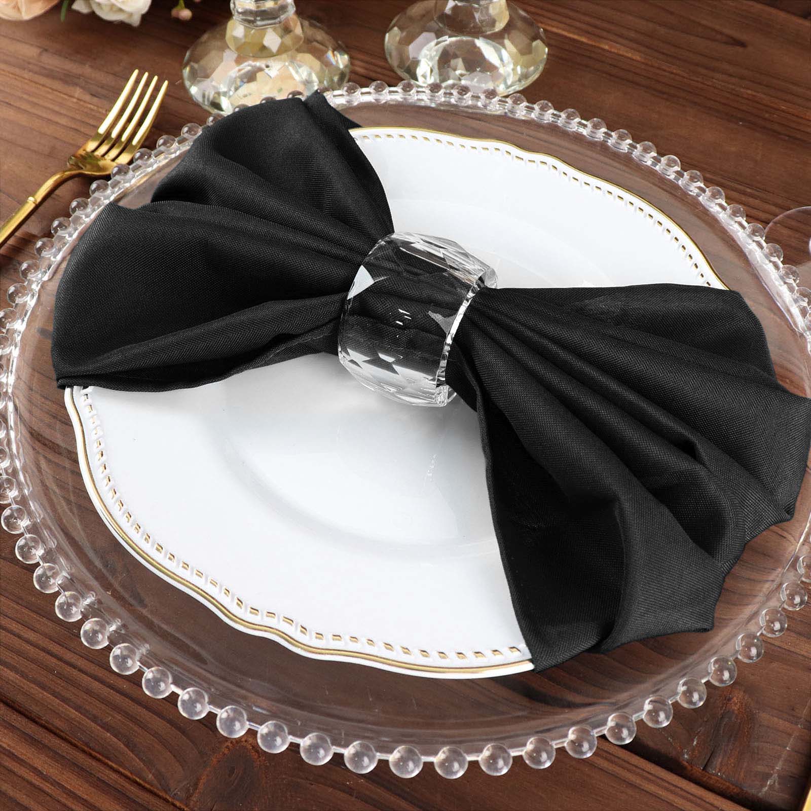 5 Pack Polyester 20"x20" Napkins Black - Wrinkle Resistant & Easy Care Cloth Napkins for Special Occasions
