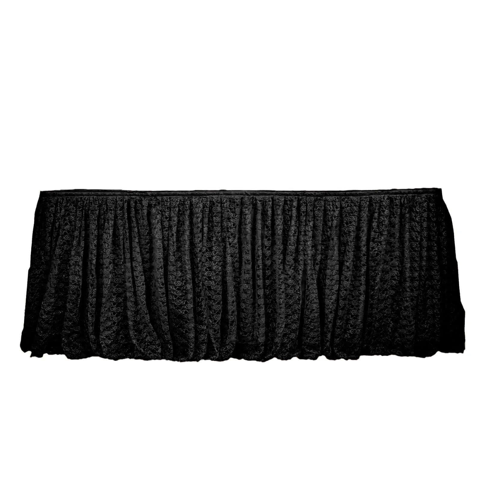 21ft Black Premium Pleated Lace Table Skirt