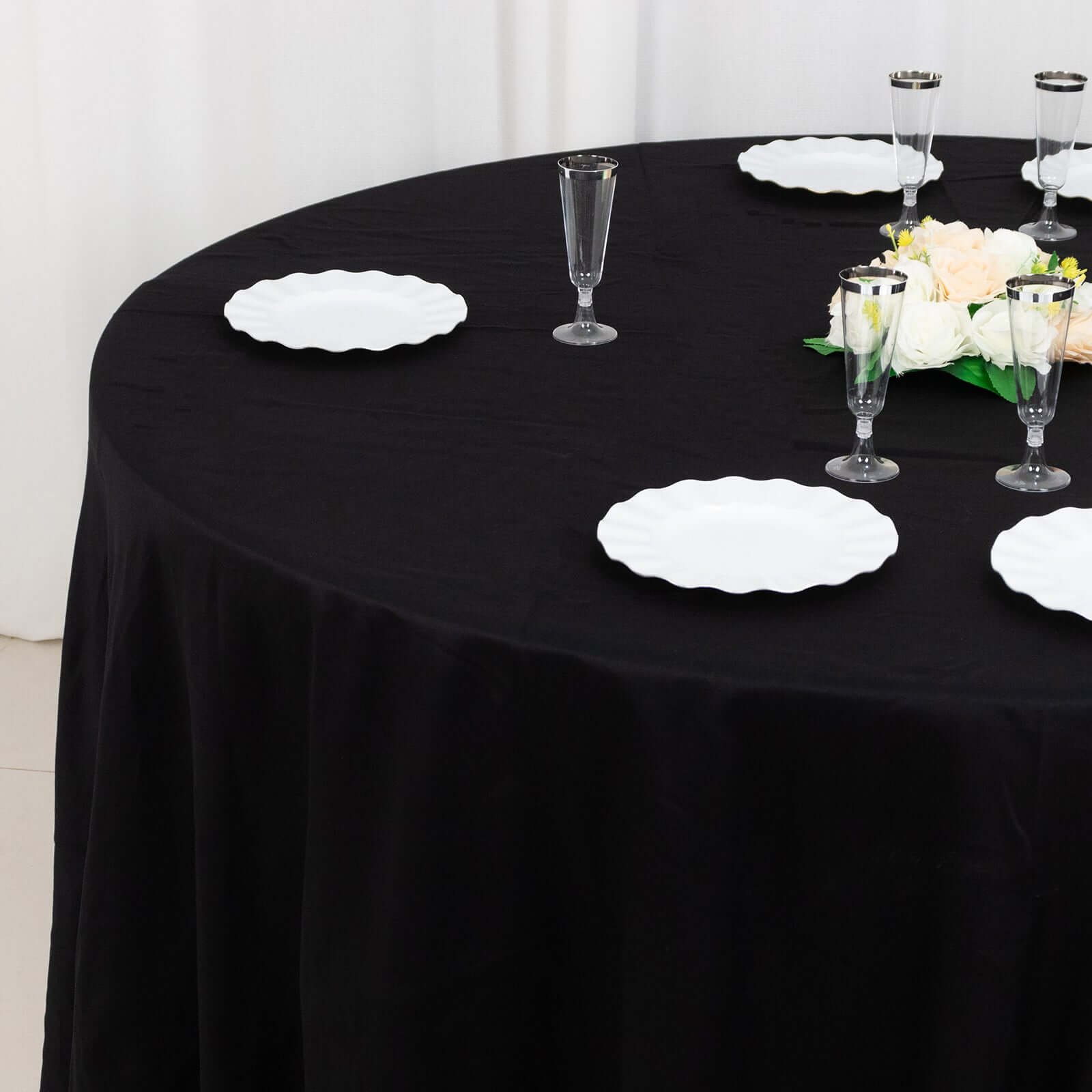 100% Cotton 120" Round Tablecloth Black Linen - Seamless, Soft & Breathable Table Cover