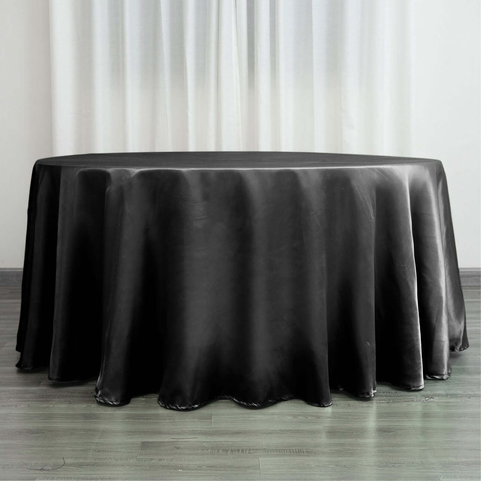 Satin 120" Round Tablecloth Black - Stylish Seamless Table Cover for Weddings & Events