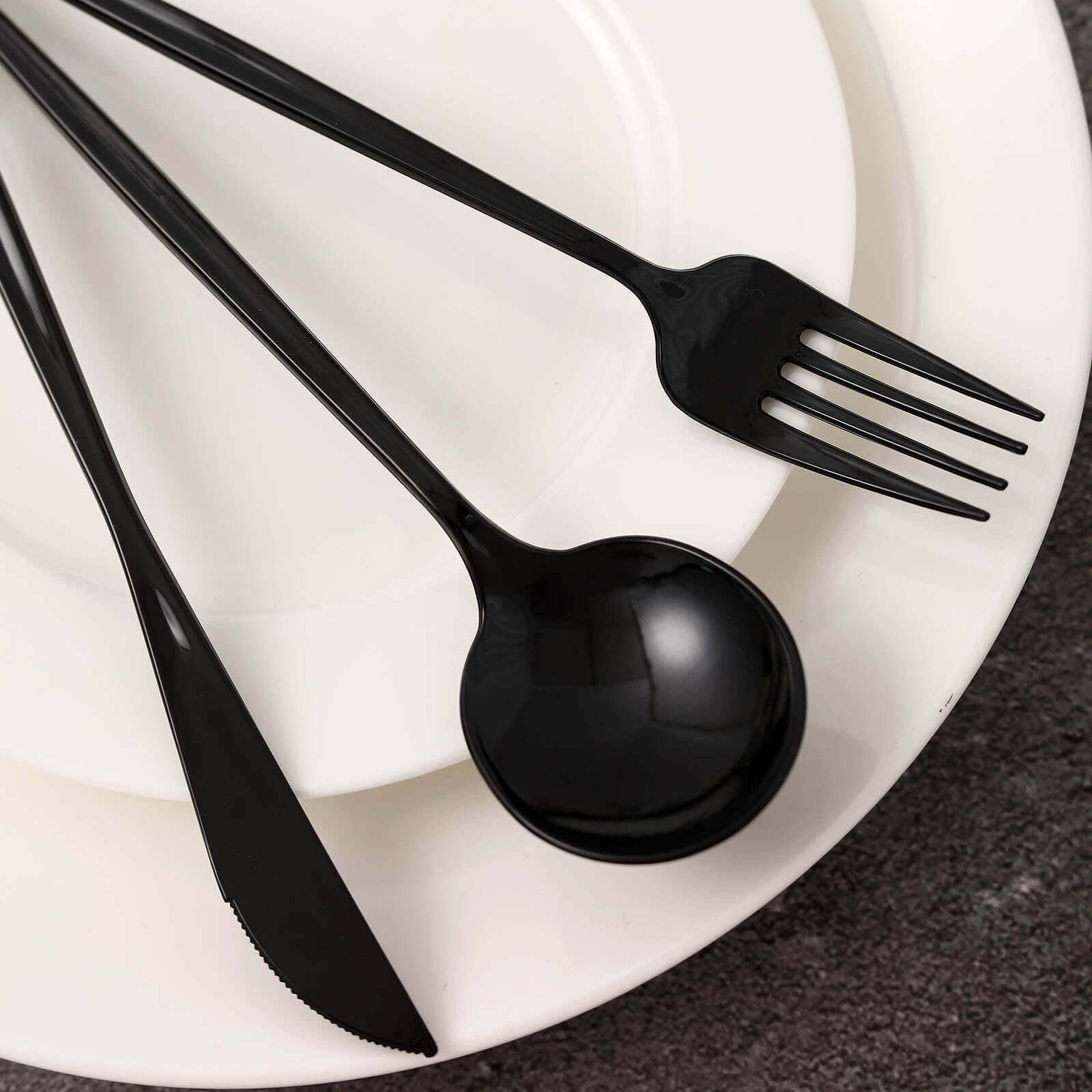 24-Pack Plastic Flatware Set with Sleek Modern Design Black - Premium Disposable Silverware 8"