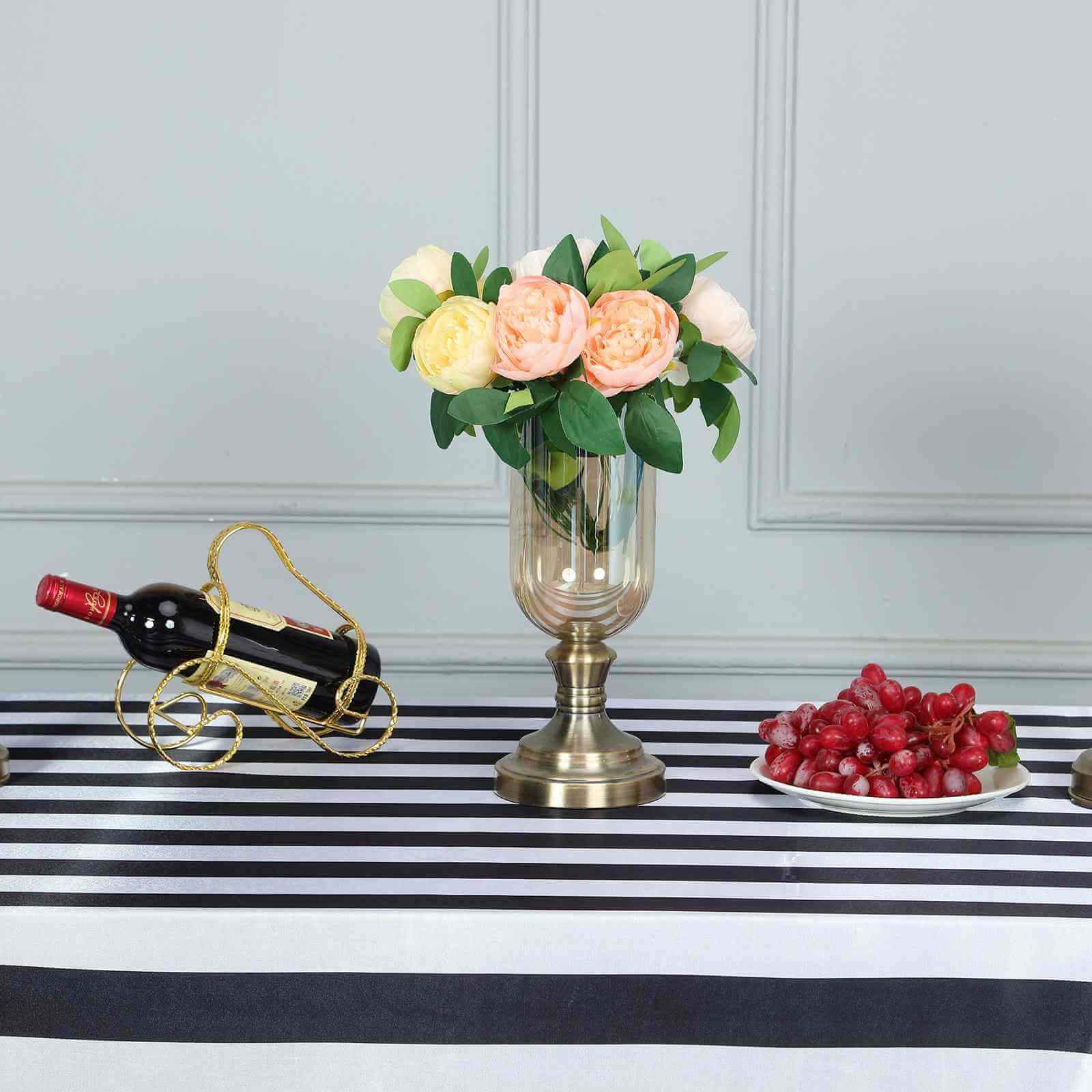 Satin 90"x156" Rectangle Tablecloth Black/White - Stripe Design with Seamless Finish Table Cover