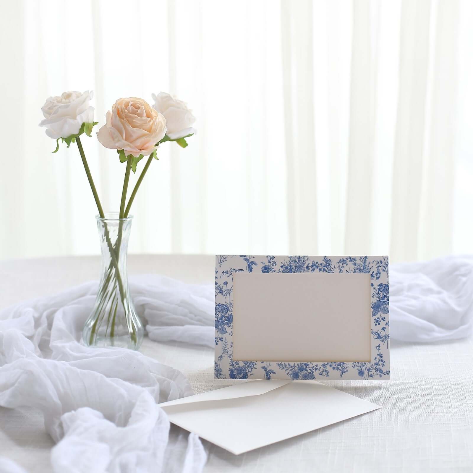 25-Pack Thank You Cards White Blue French Toile Design with Envelopes - Picture Insert Invitation Cards for Parties & Milestones 3.5"x5.5"